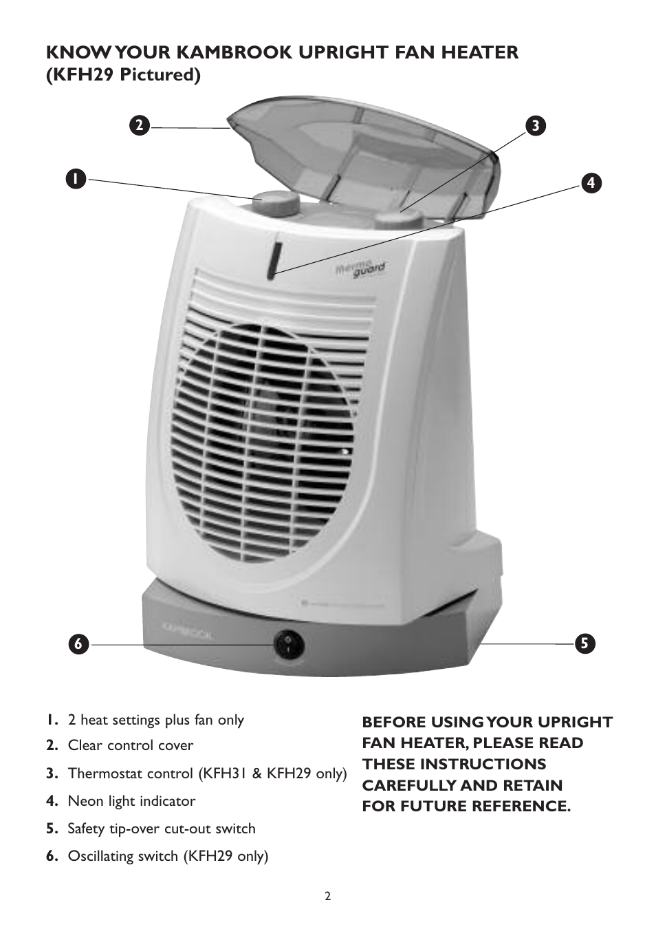 Kambrook KFH29 User Manual | Page 2 / 8