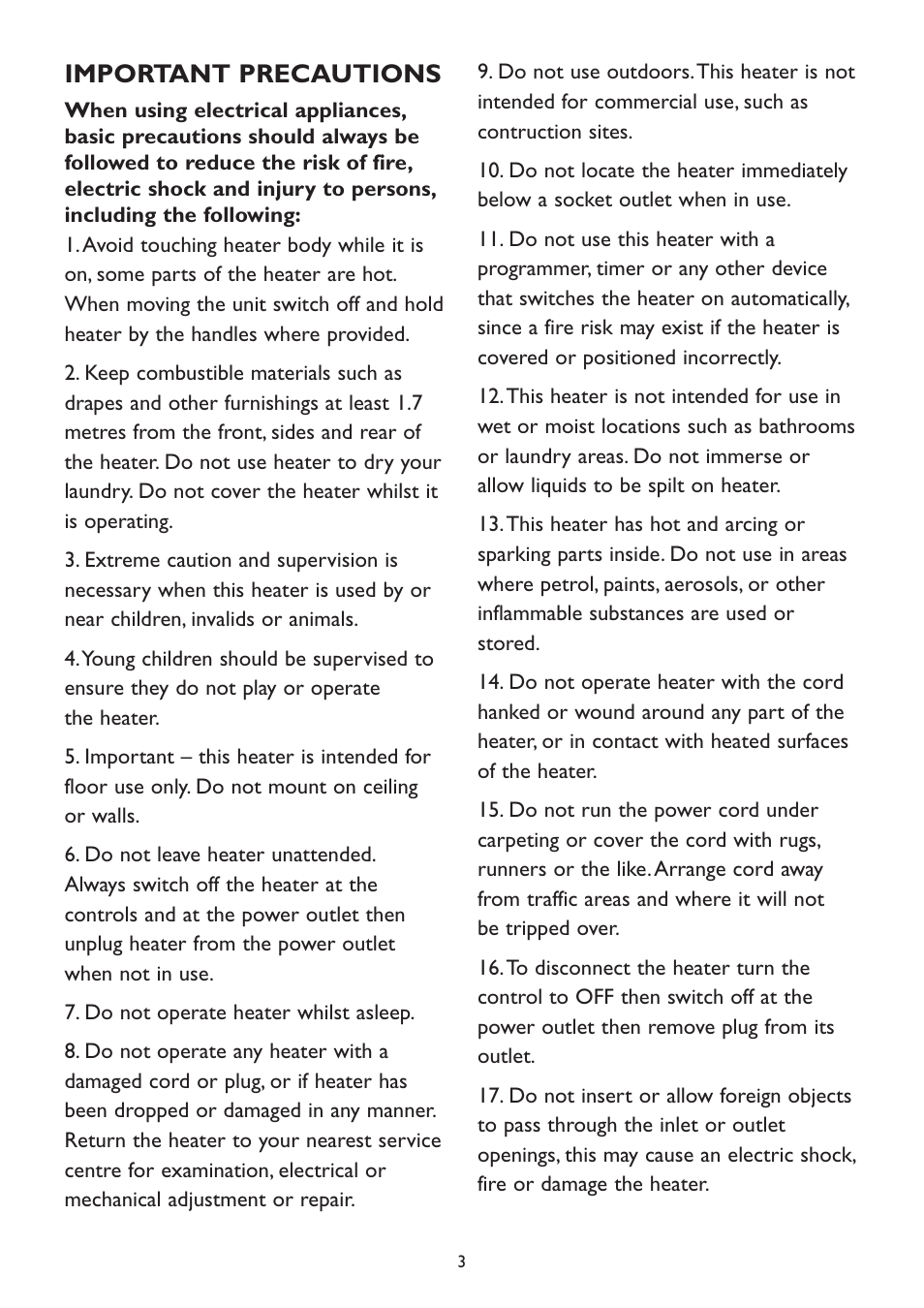 Important precautions | Kambrook KFH29 User Manual | Page 3 / 8