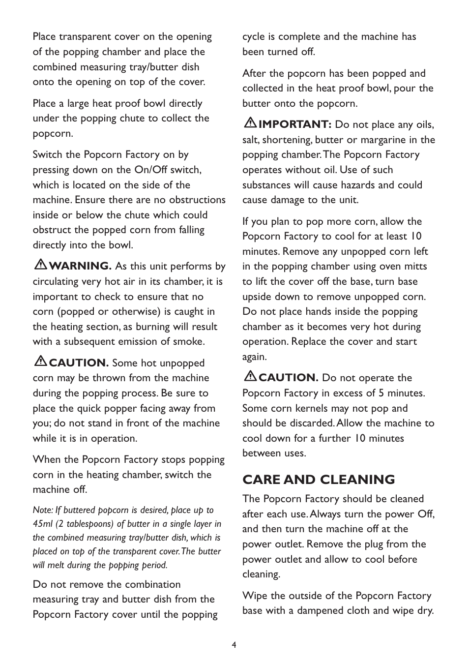 Care and cleaning | Kambrook KPC10 User Manual | Page 4 / 8