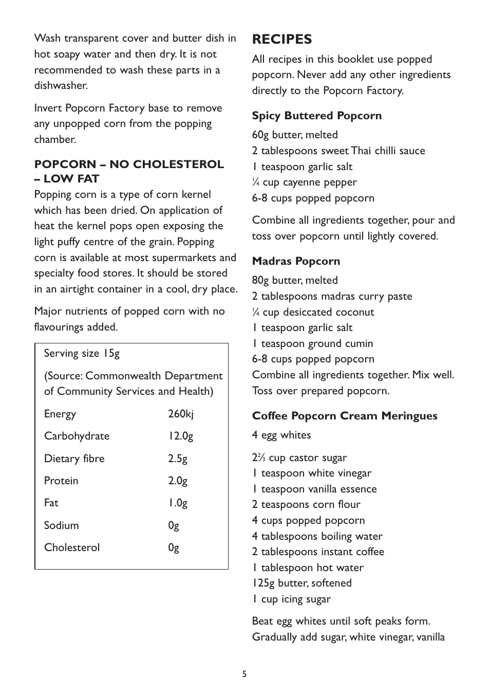 Recipes | Kambrook KPC10 User Manual | Page 5 / 8