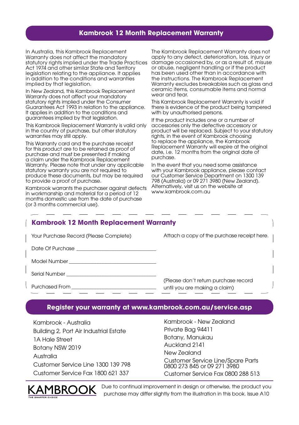Kambrook 12 month replacement warranty | Kambrook LITTLE CHEFS KDM1 User Manual | Page 16 / 16