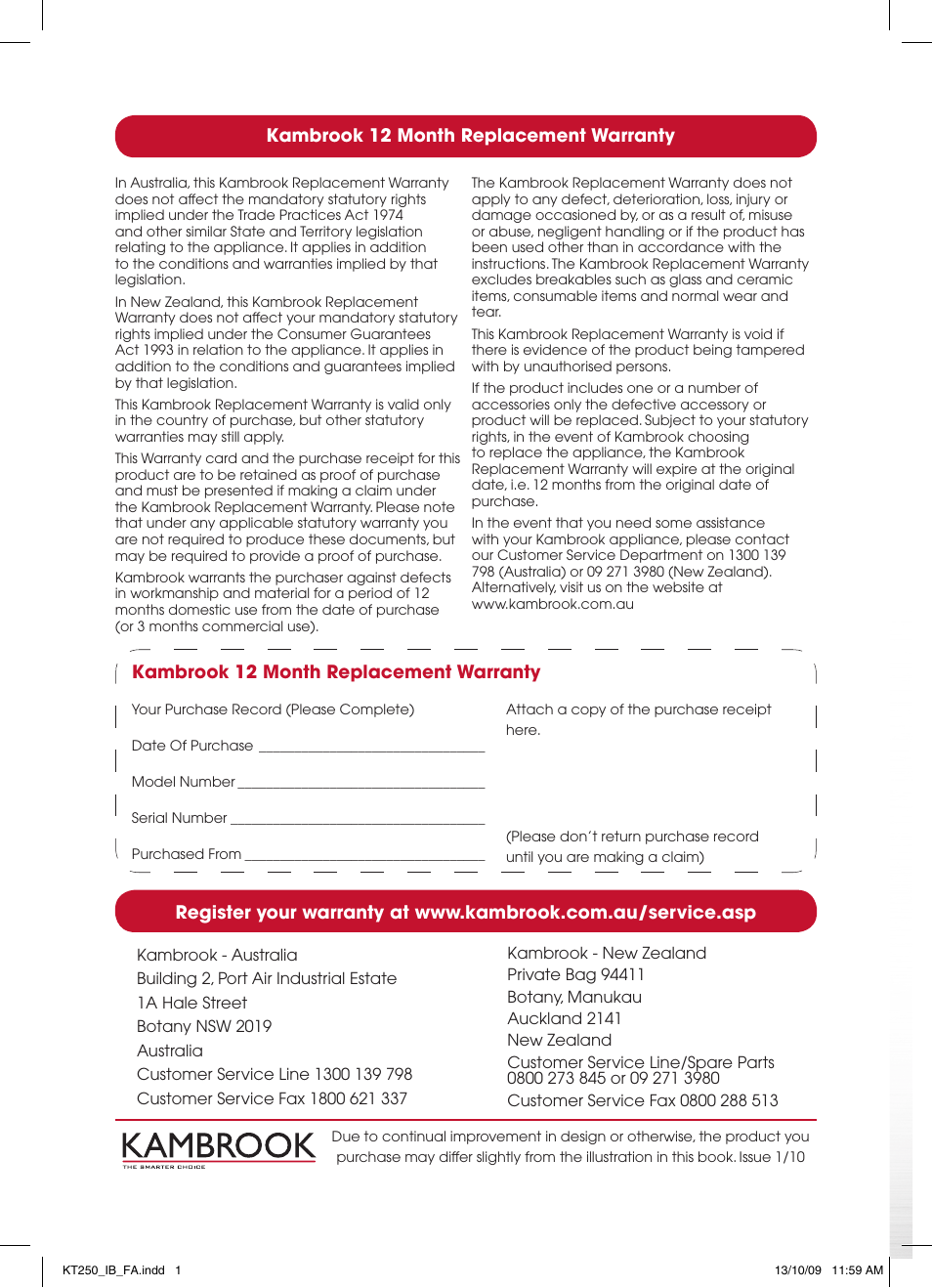Kambrook 12 month replacement warranty | Kambrook PROFILE KT250 User Manual | Page 12 / 12