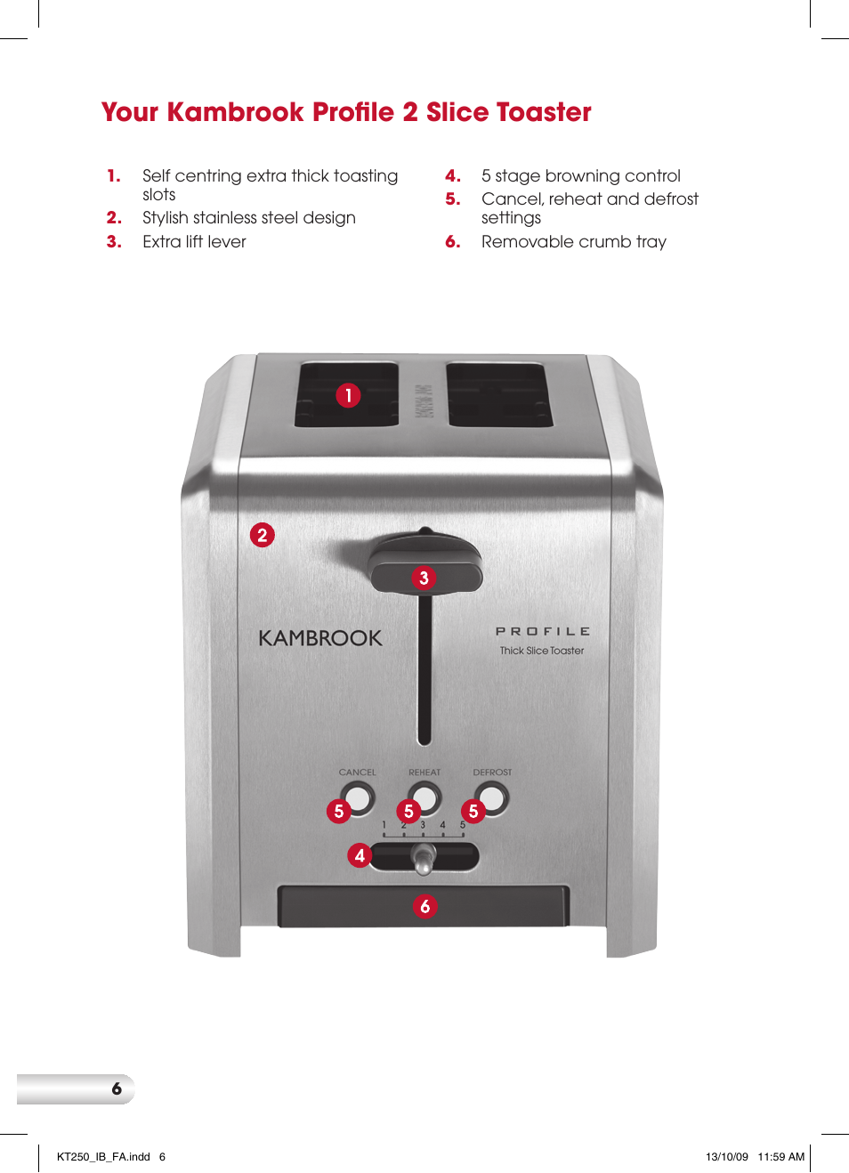 Your kambrook profile 2 slice toaster | Kambrook PROFILE KT250 User Manual | Page 6 / 12