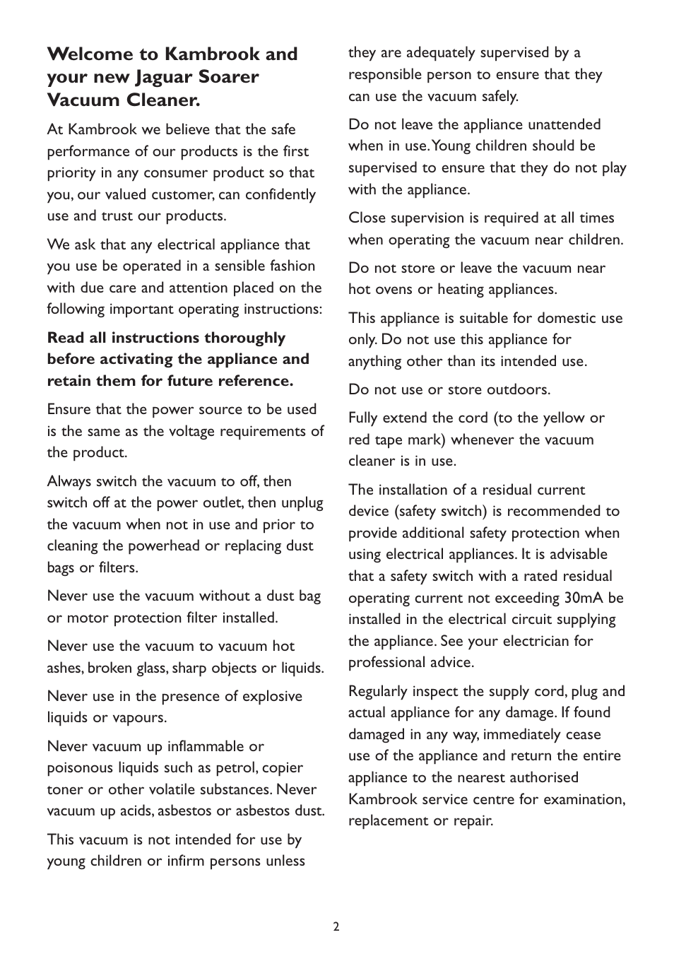 Kambrook KVC23 User Manual | Page 2 / 8