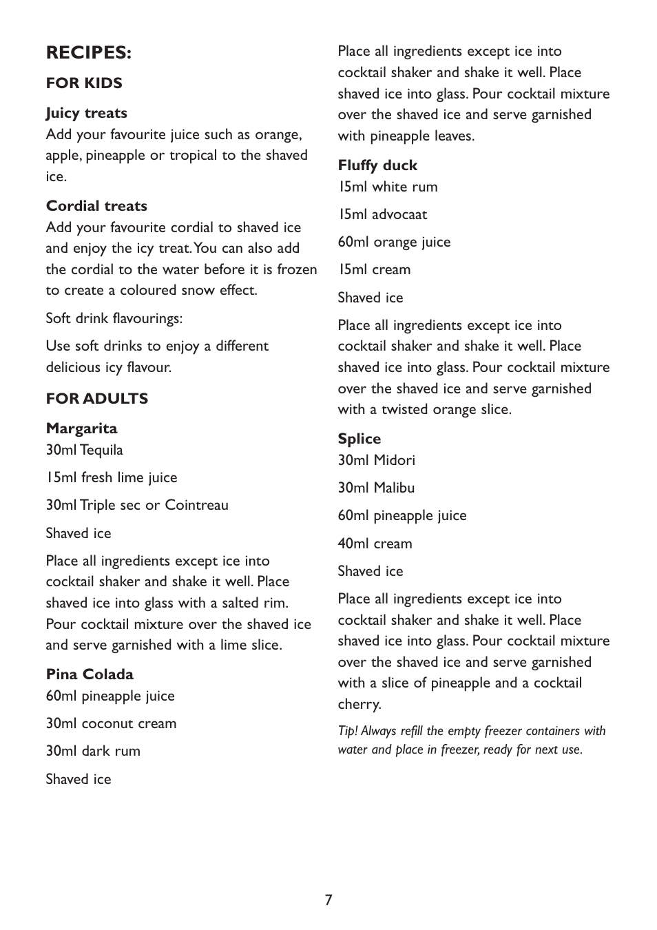 Recipes | Kambrook Frost Factory KIS20 User Manual | Page 7 / 12