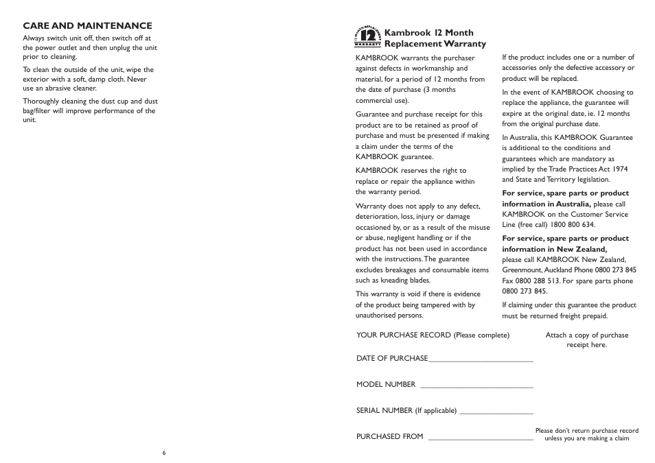 Kambrook Jaguar KHV40 User Manual | Page 4 / 4