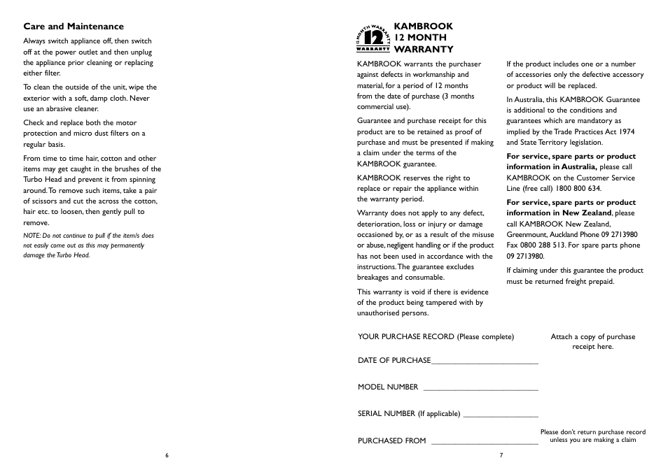 Kambrook KVC5 User Manual | Page 4 / 4