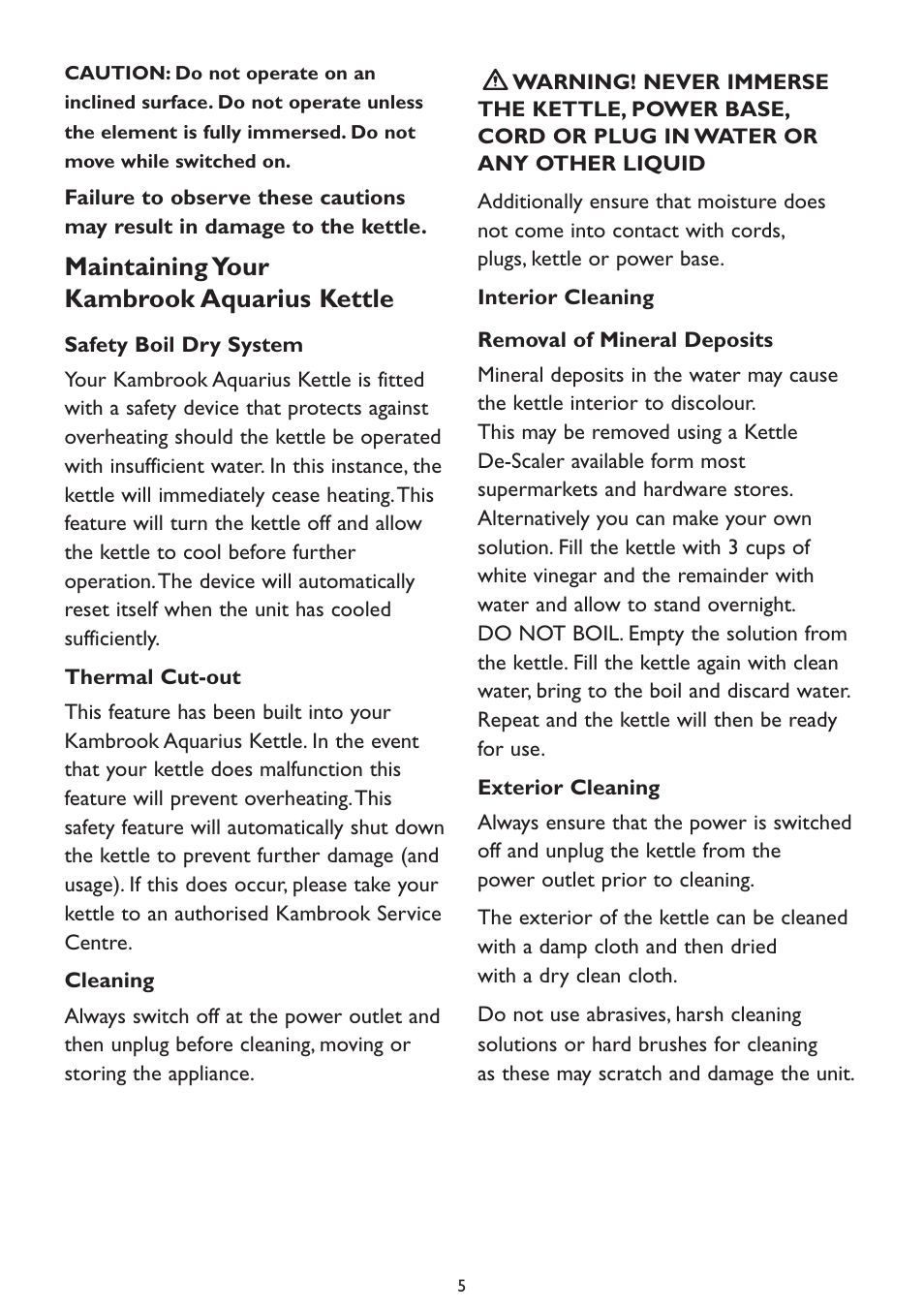 Maintaining your kambrook aquarius kettle | Kambrook Aquarius KAK36 User Manual | Page 5 / 8
