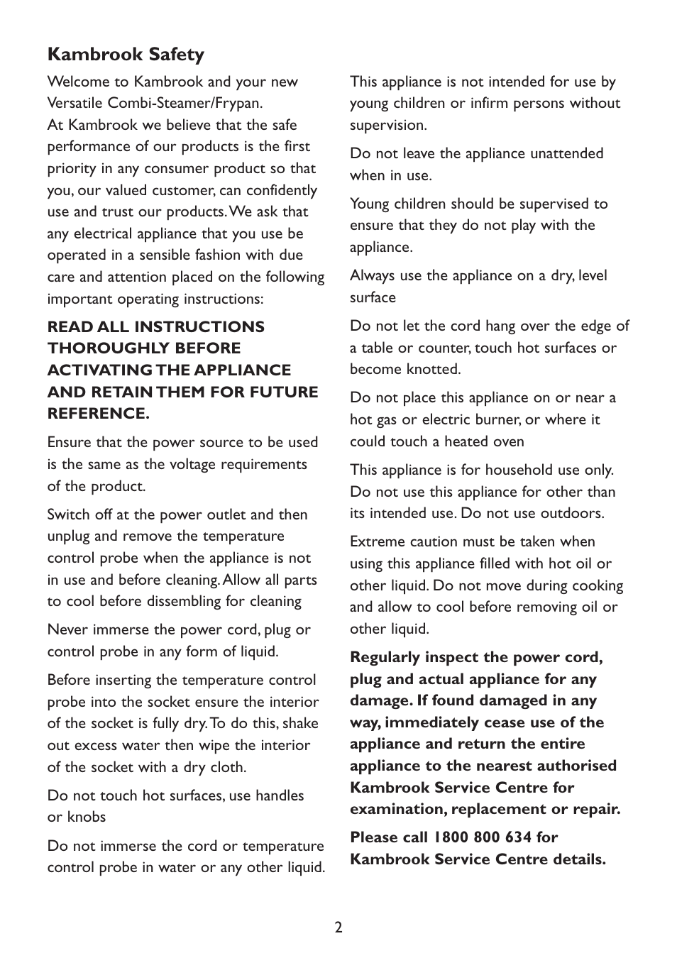Kambrook safety | Kambrook KD66B User Manual | Page 2 / 20