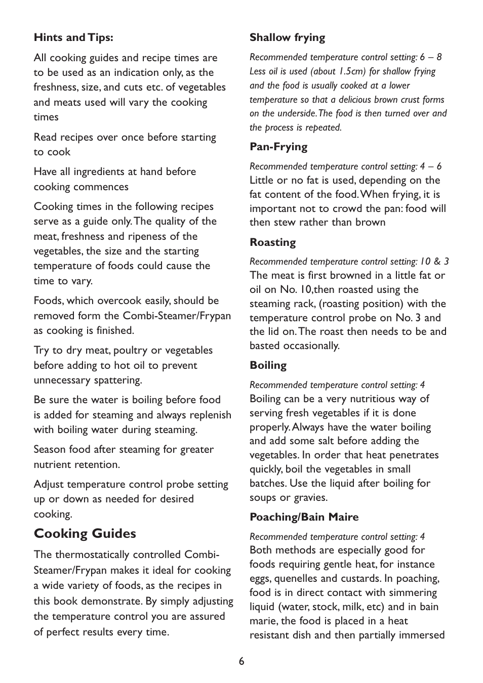 Cooking guides | Kambrook KD66B User Manual | Page 6 / 20