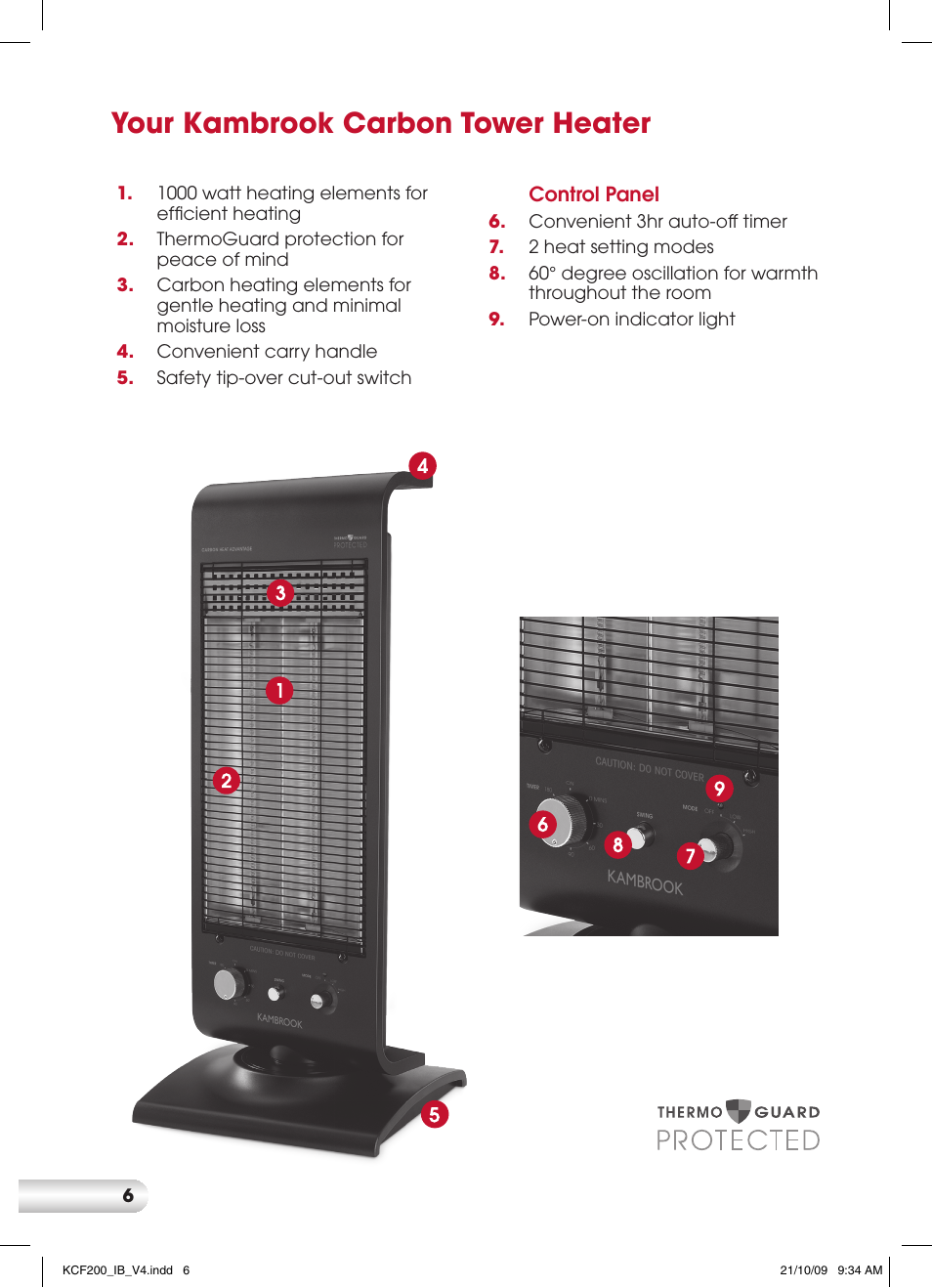 Your kambrook carbon tower heater | Kambrook CARBON KCF200 User Manual | Page 6 / 12