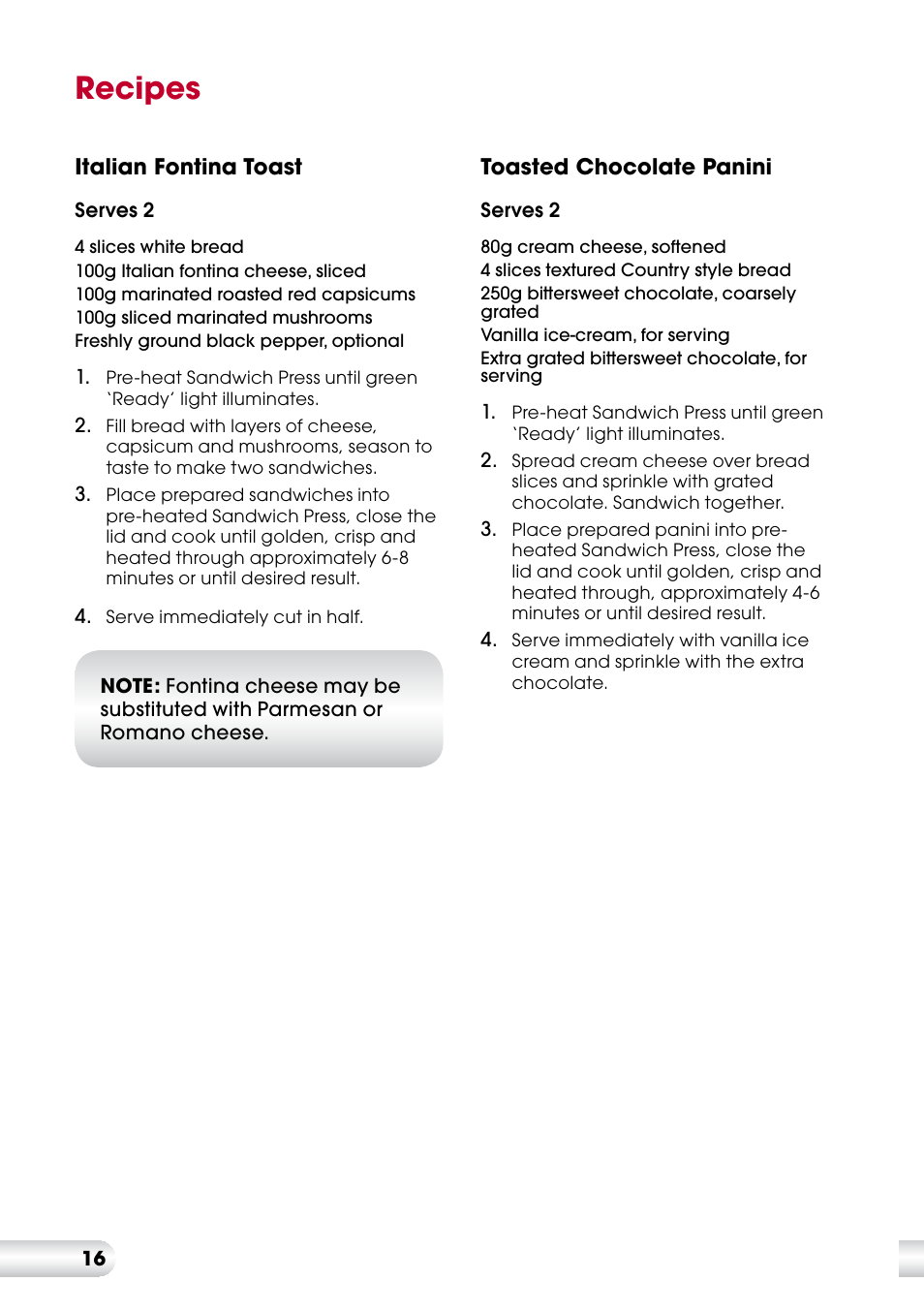 Recipes | Kambrook KSG220 User Manual | Page 16 / 20