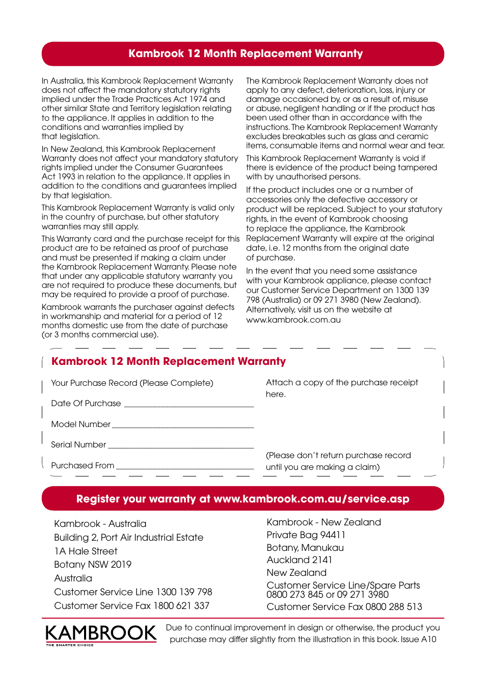 Kambrook 12 month replacement warranty | Kambrook KSG220 User Manual | Page 20 / 20