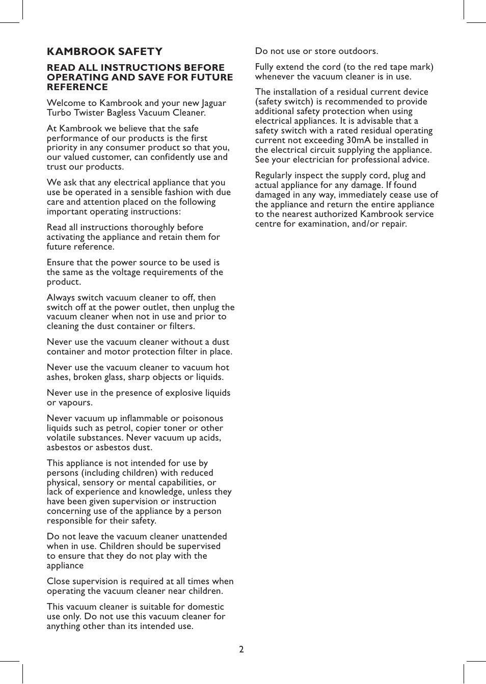 Kambrook JAGUAR KBV70 User Manual | Page 2 / 8