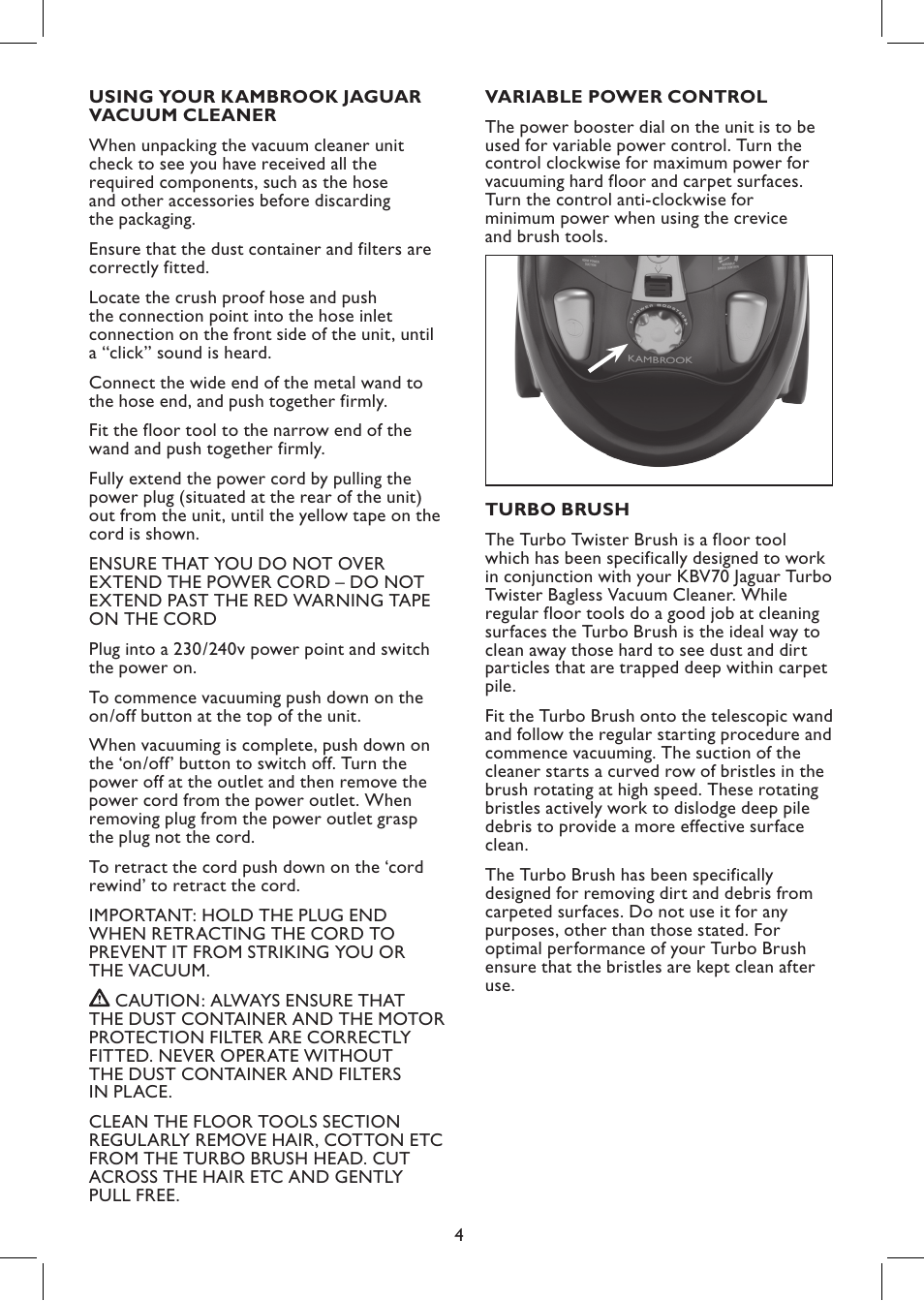 Kambrook JAGUAR KBV70 User Manual | Page 4 / 8