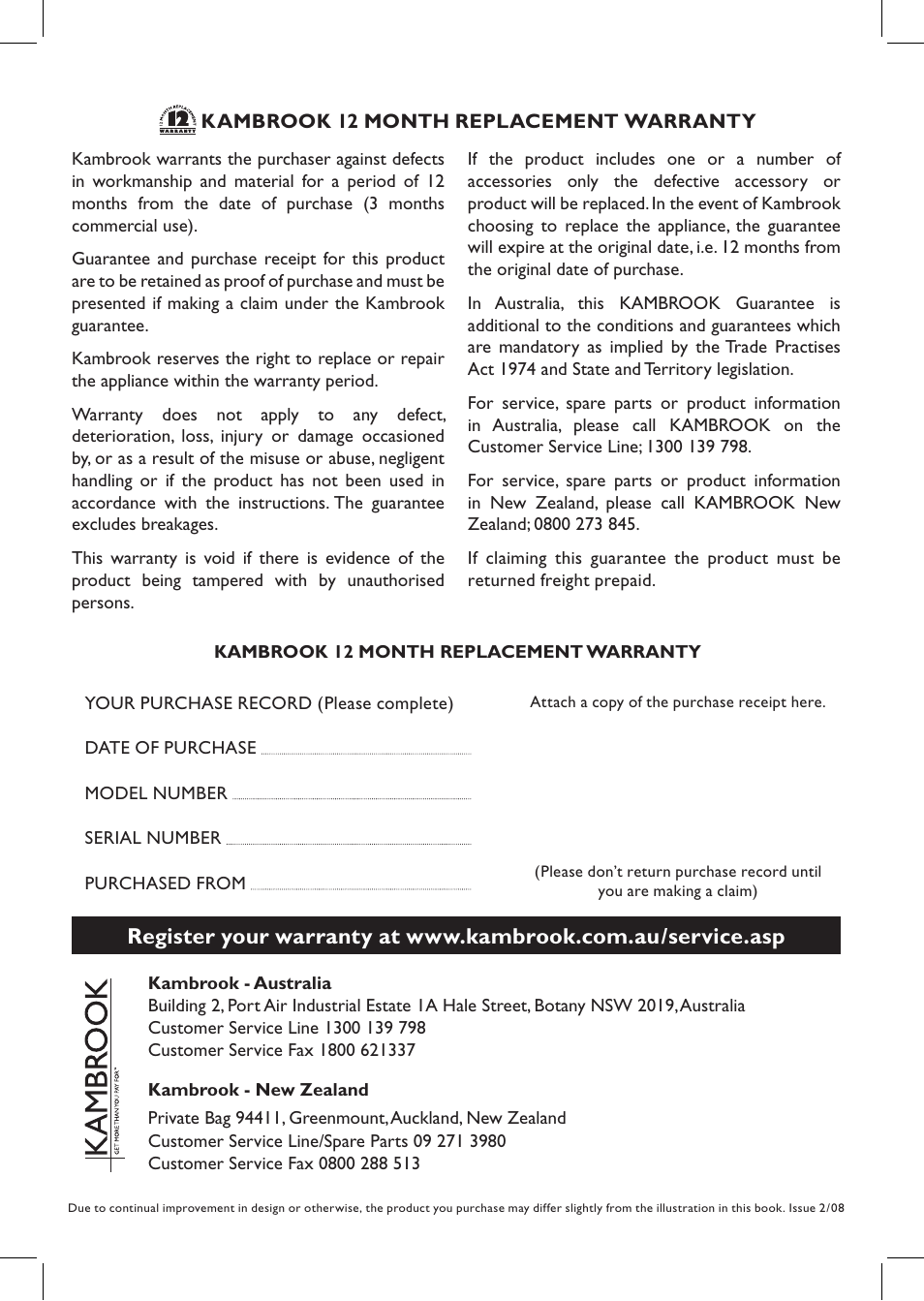 Kambrook JAGUAR KBV70 User Manual | Page 8 / 8