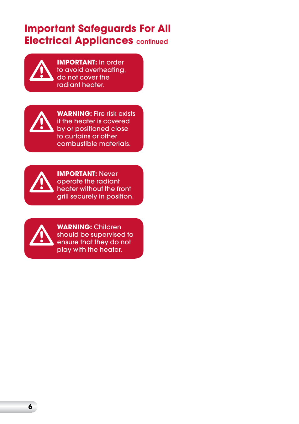 Important safeguards for all electrical appliances | Kambrook SNUGASABUG KRH100 User Manual | Page 7 / 12