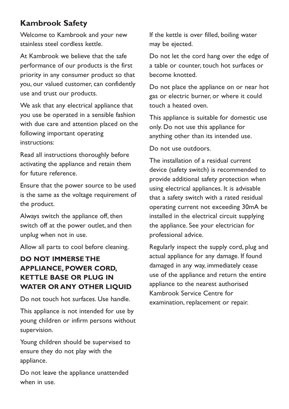 Kambrook safety | Kambrook KSK70 User Manual | Page 2 / 7
