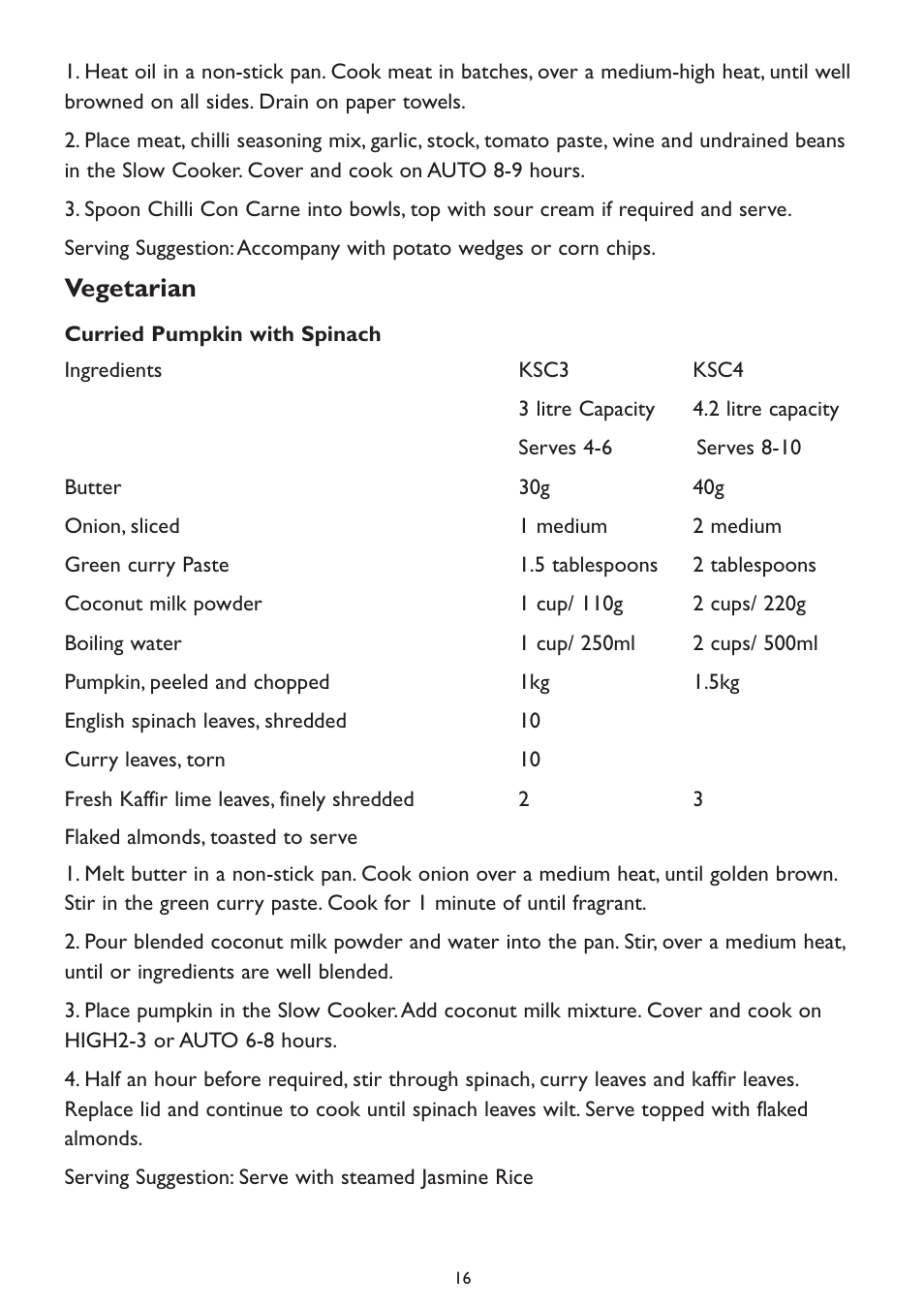 Vegetarian | Kambrook KSC4 User Manual | Page 16 / 20