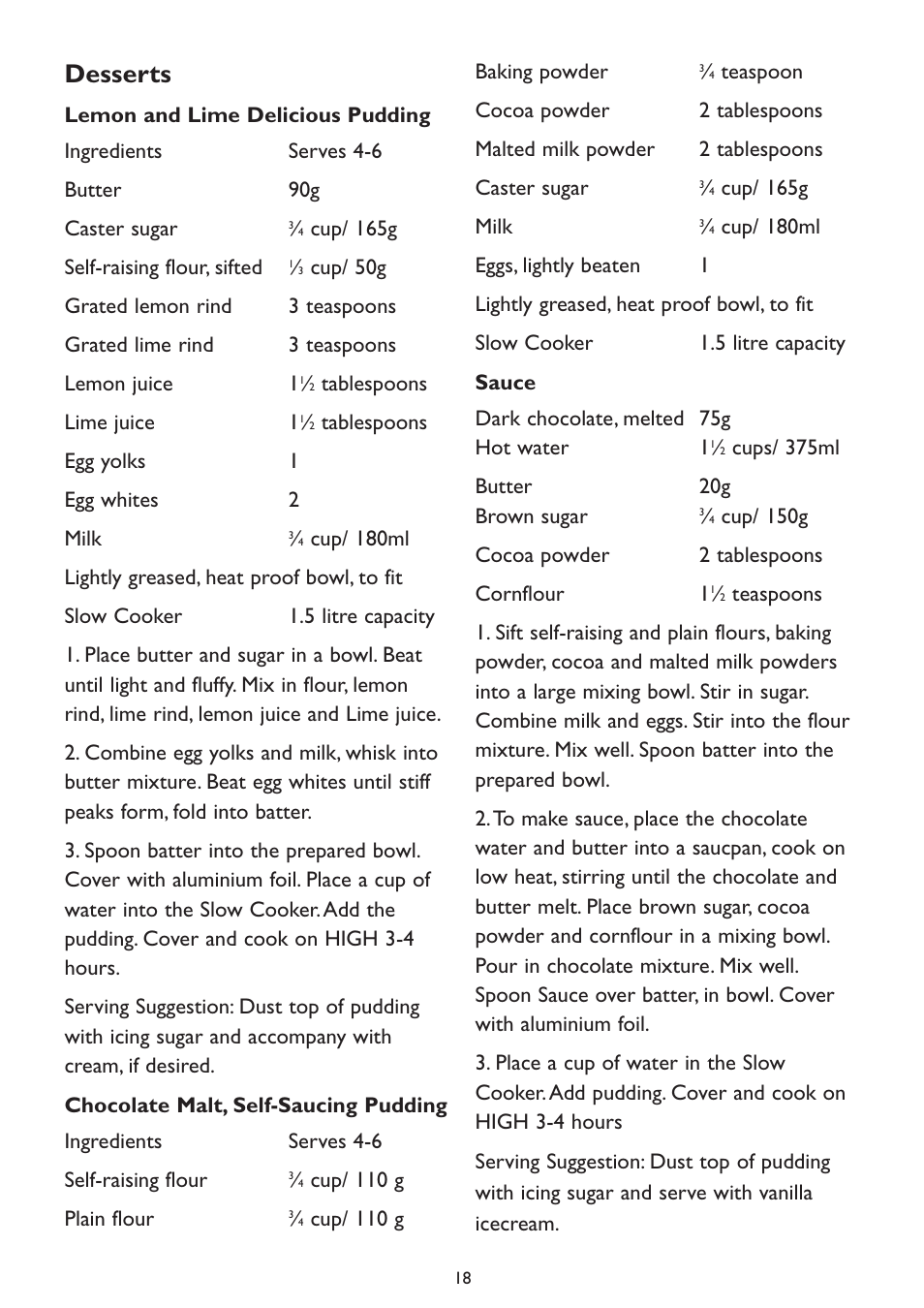 Desserts | Kambrook KSC4 User Manual | Page 18 / 20