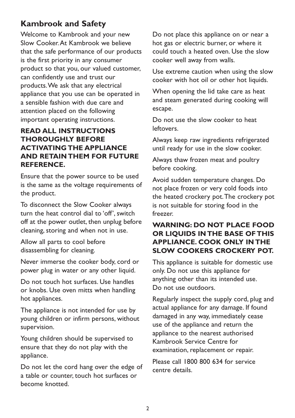 Kambrook and safety | Kambrook KSC4 User Manual | Page 2 / 20