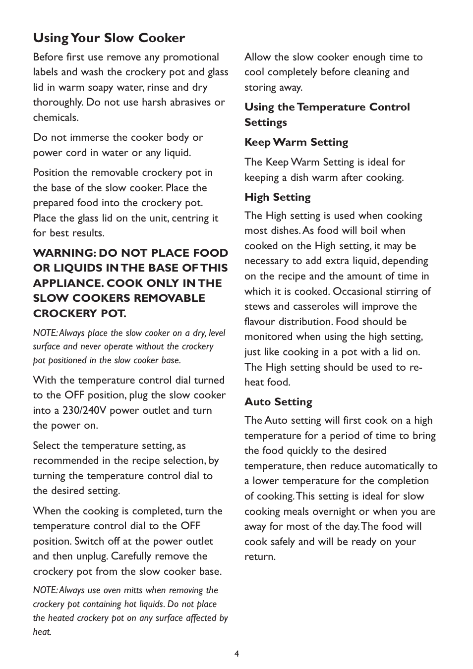 Using your slow cooker | Kambrook KSC4 User Manual | Page 4 / 20