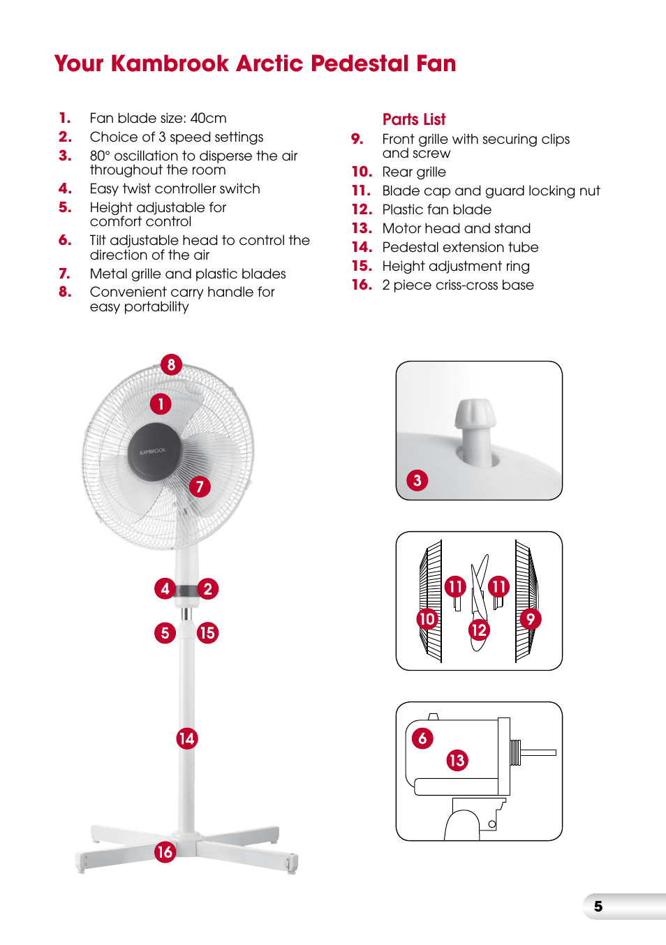 Your kambrook arctic pedestal fan | Kambrook KFA413 User Manual | Page 5 / 8