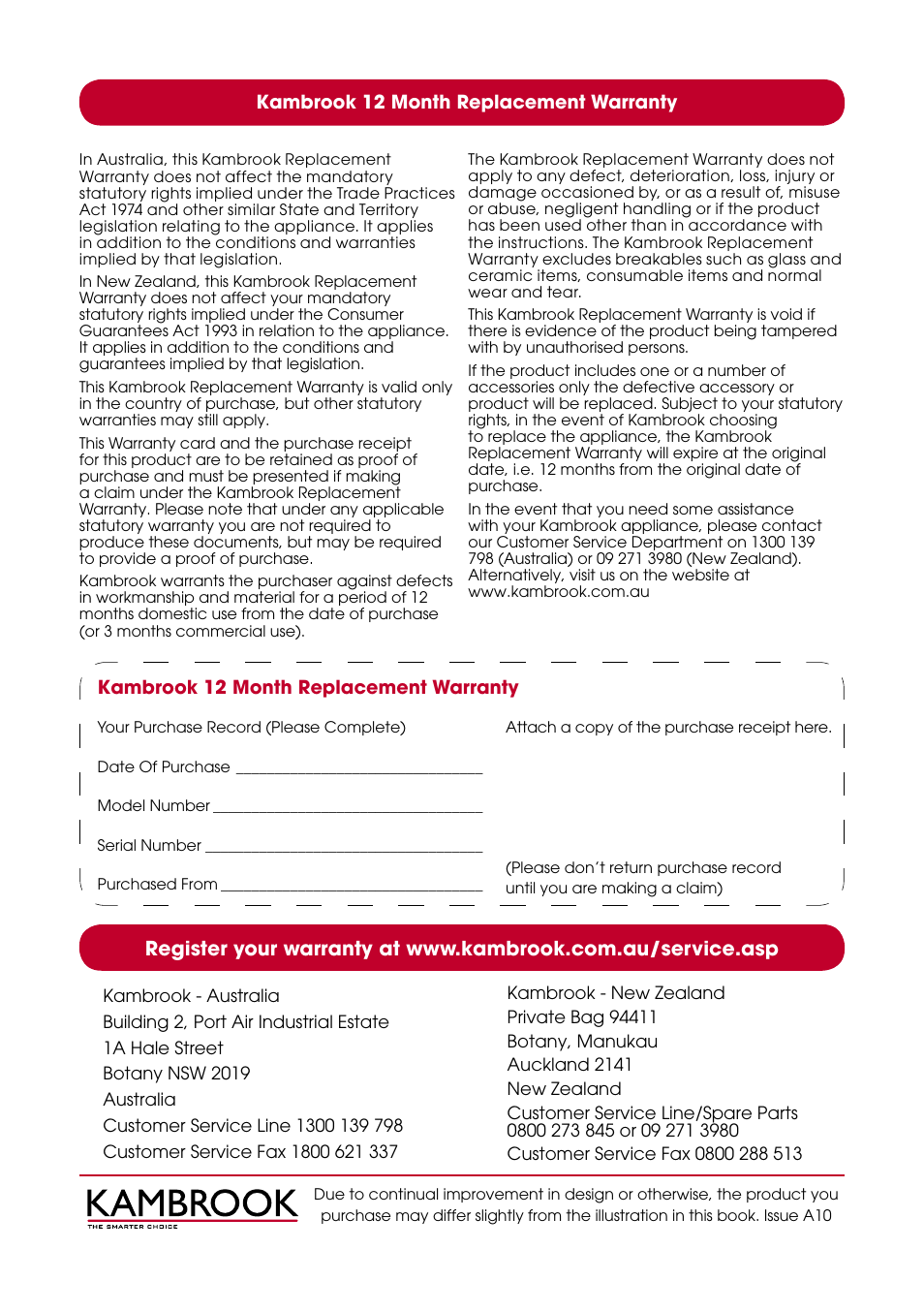 Kambrook 12 month replacement warranty | Kambrook KFA413 User Manual | Page 8 / 8