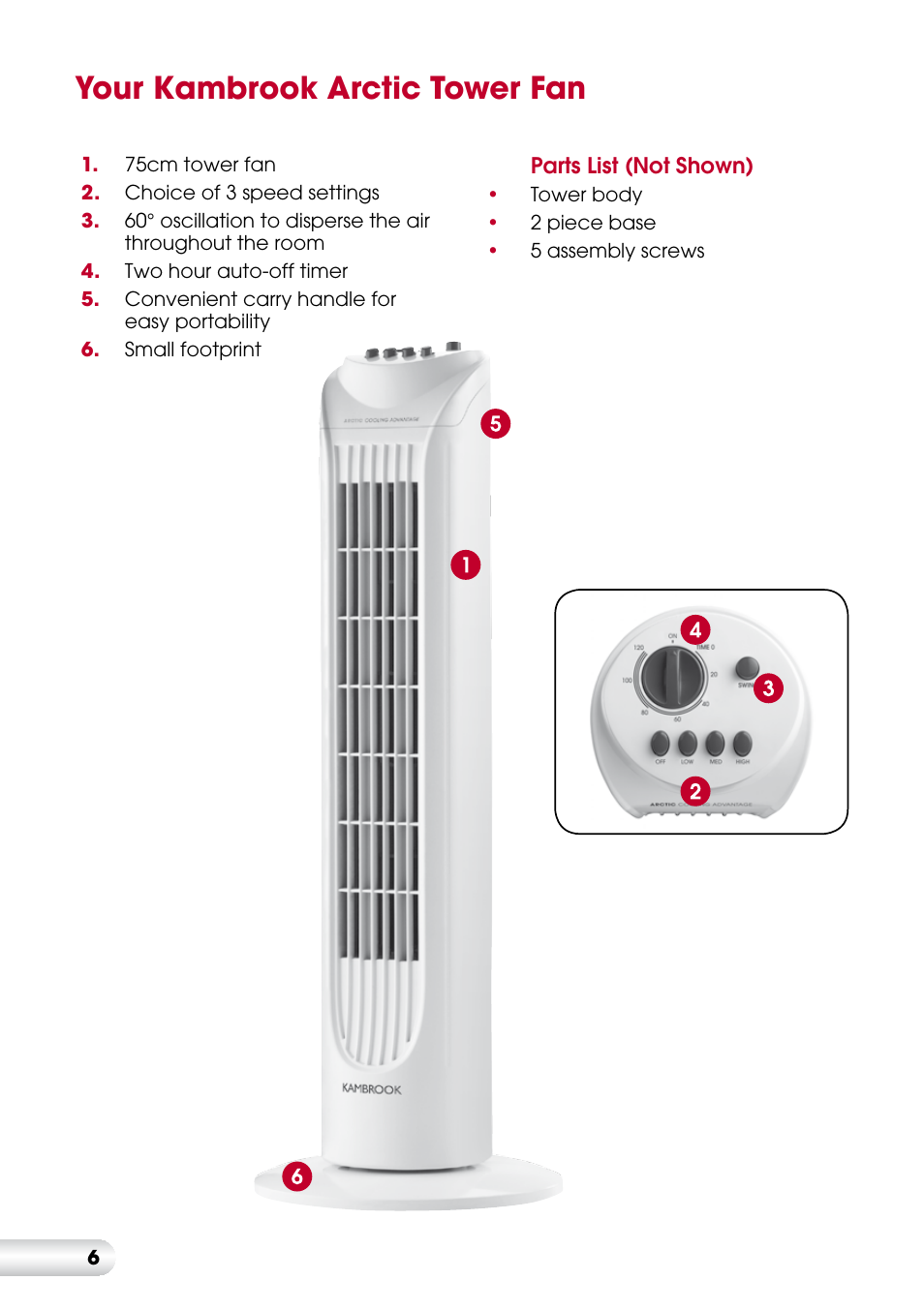 Your kambrook arctic tower fan | Kambrook ARCTIC KFA815 User Manual | Page 6 / 12