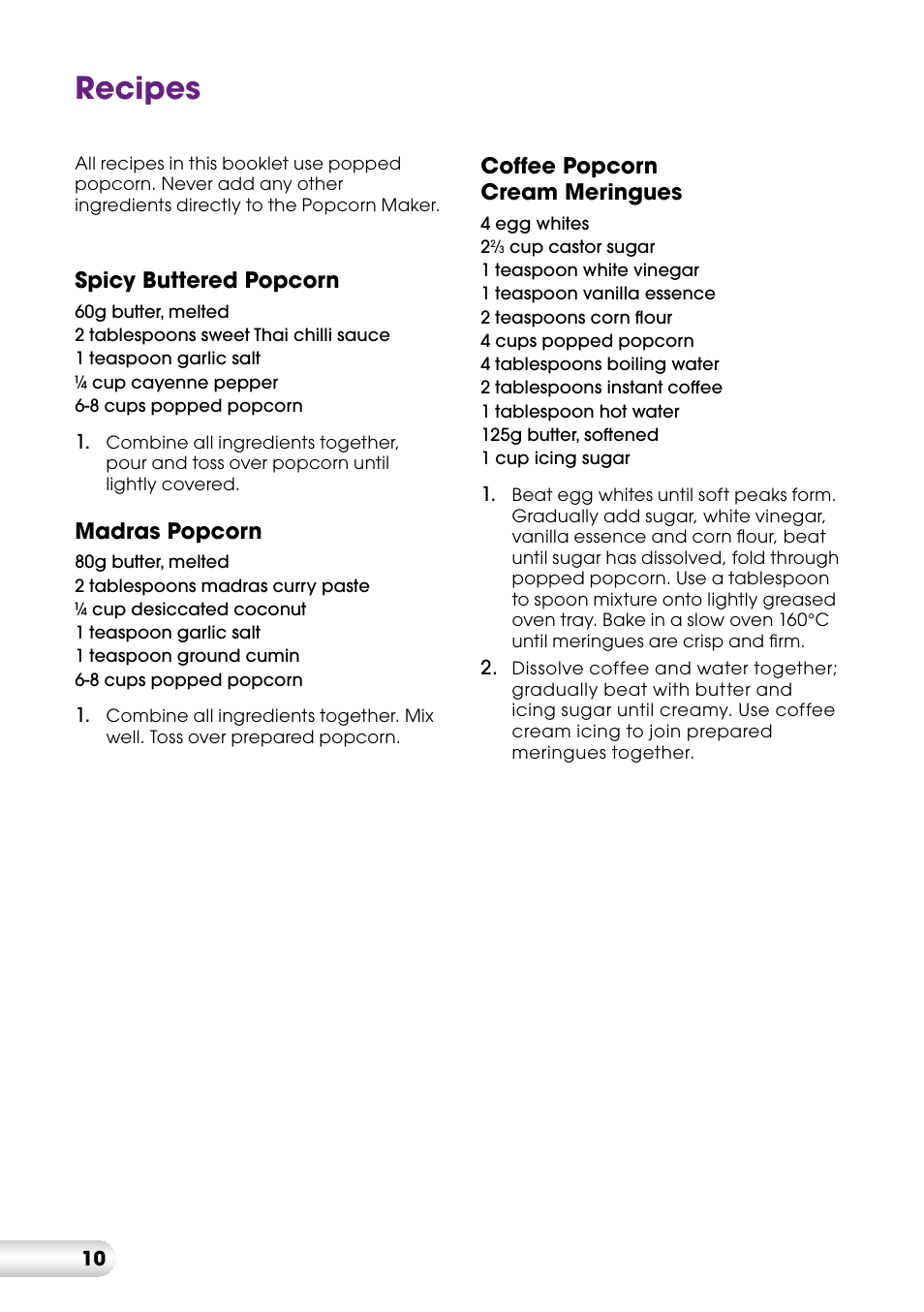 Recipes | Kambrook FLUTTER BUTTER KPC10 User Manual | Page 10 / 12