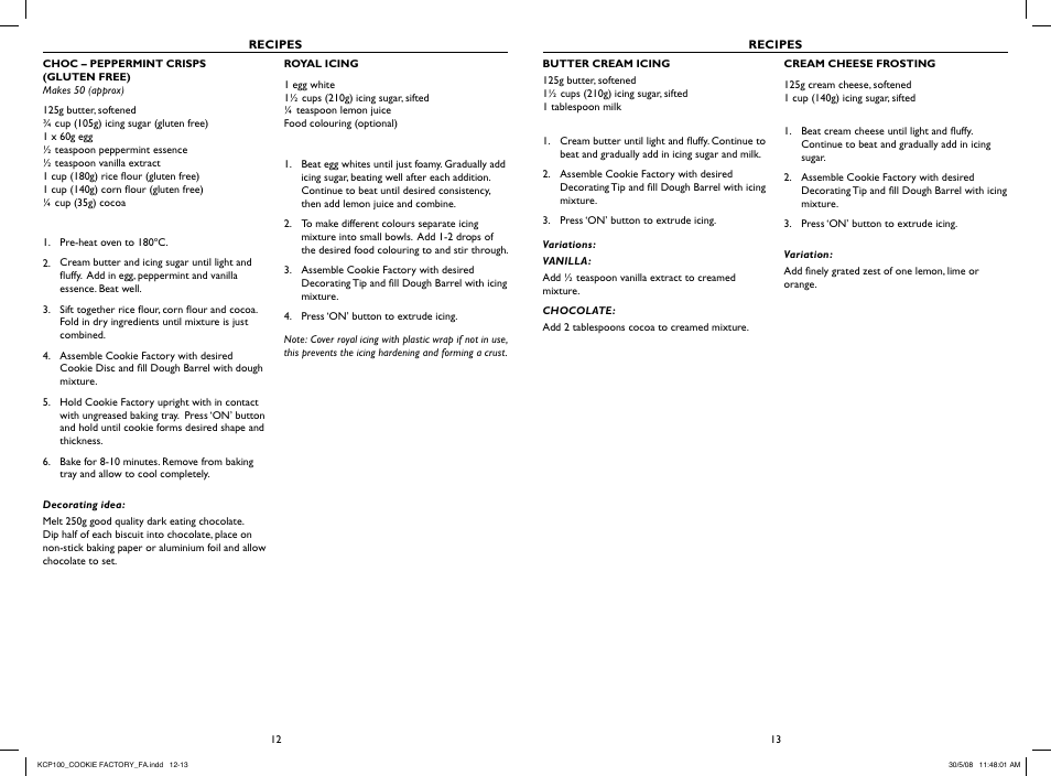 Kambrook COOKIE FACTORY KCP100 User Manual | Page 6 / 6