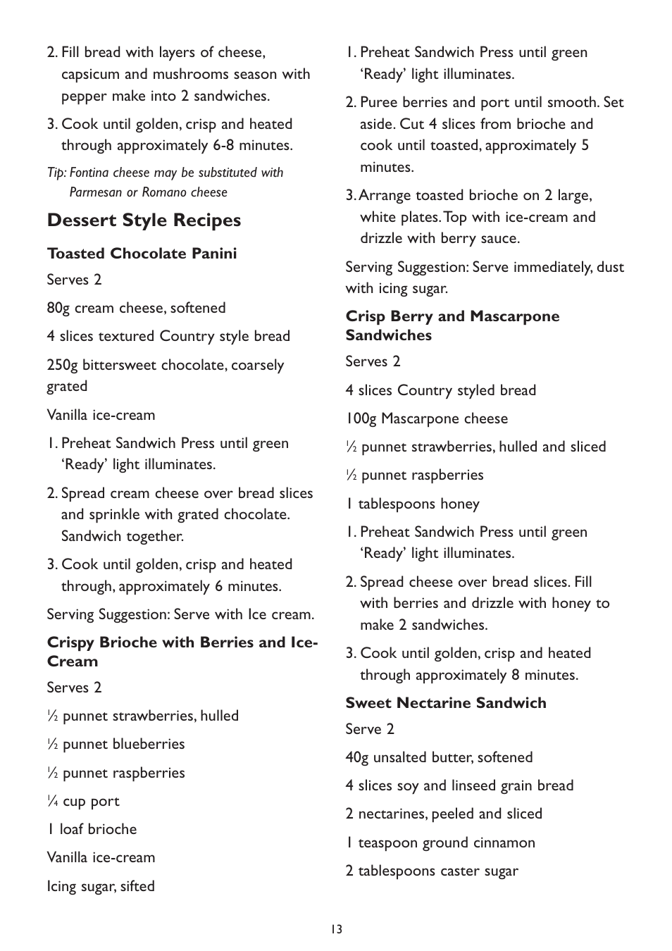 Dessert style recipes | Kambrook KP500 User Manual | Page 13 / 16