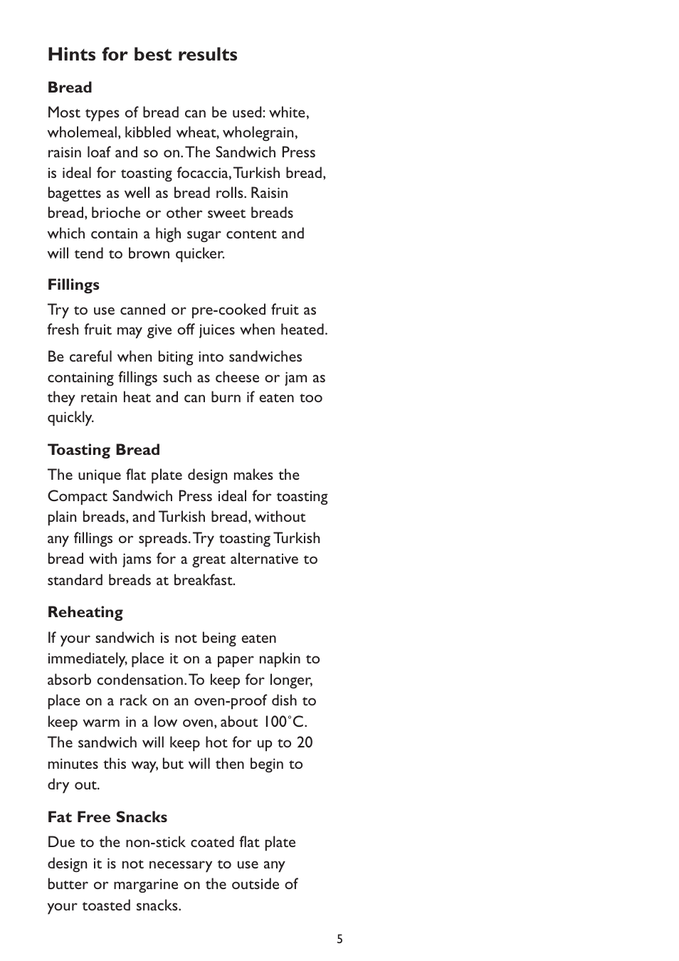 Hints for best results | Kambrook KP500 User Manual | Page 5 / 16