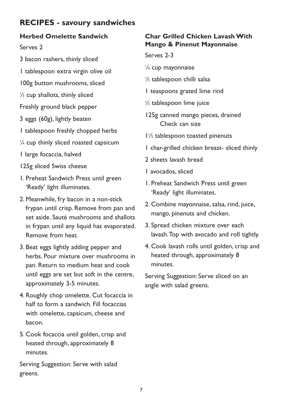 Recipes - savoury sandwiches | Kambrook KP500 User Manual | Page 7 / 16