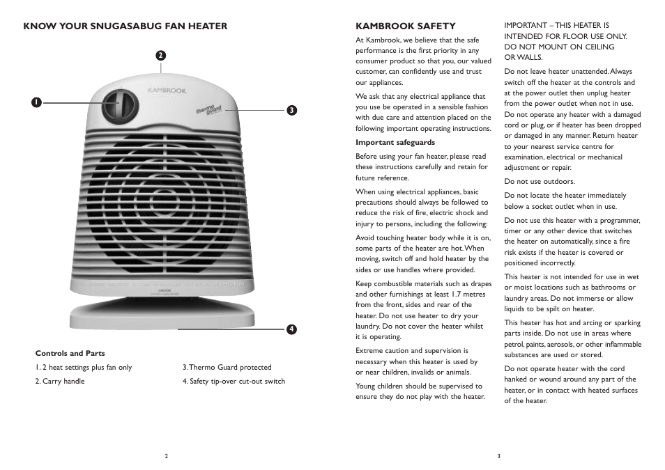 Kambrook SNUGASABUG FAN HEATER KFH20 User Manual | Page 2 / 4