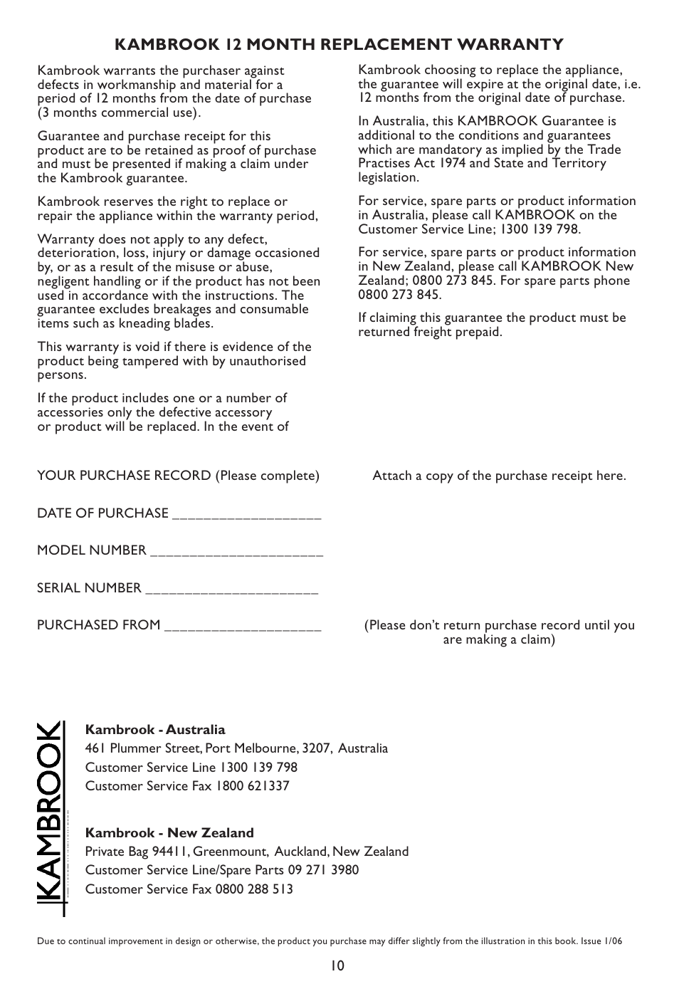 Kambrook 12 month replacement warranty | Kambrook KS200 User Manual | Page 10 / 10
