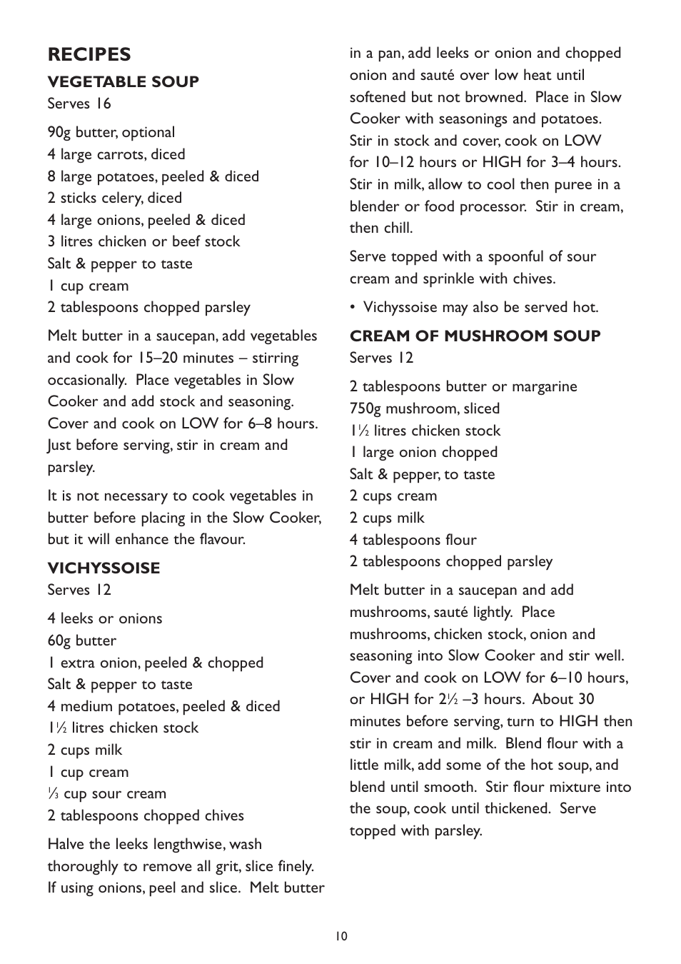 Recipes | Kambrook KSC 100 User Manual | Page 10 / 20