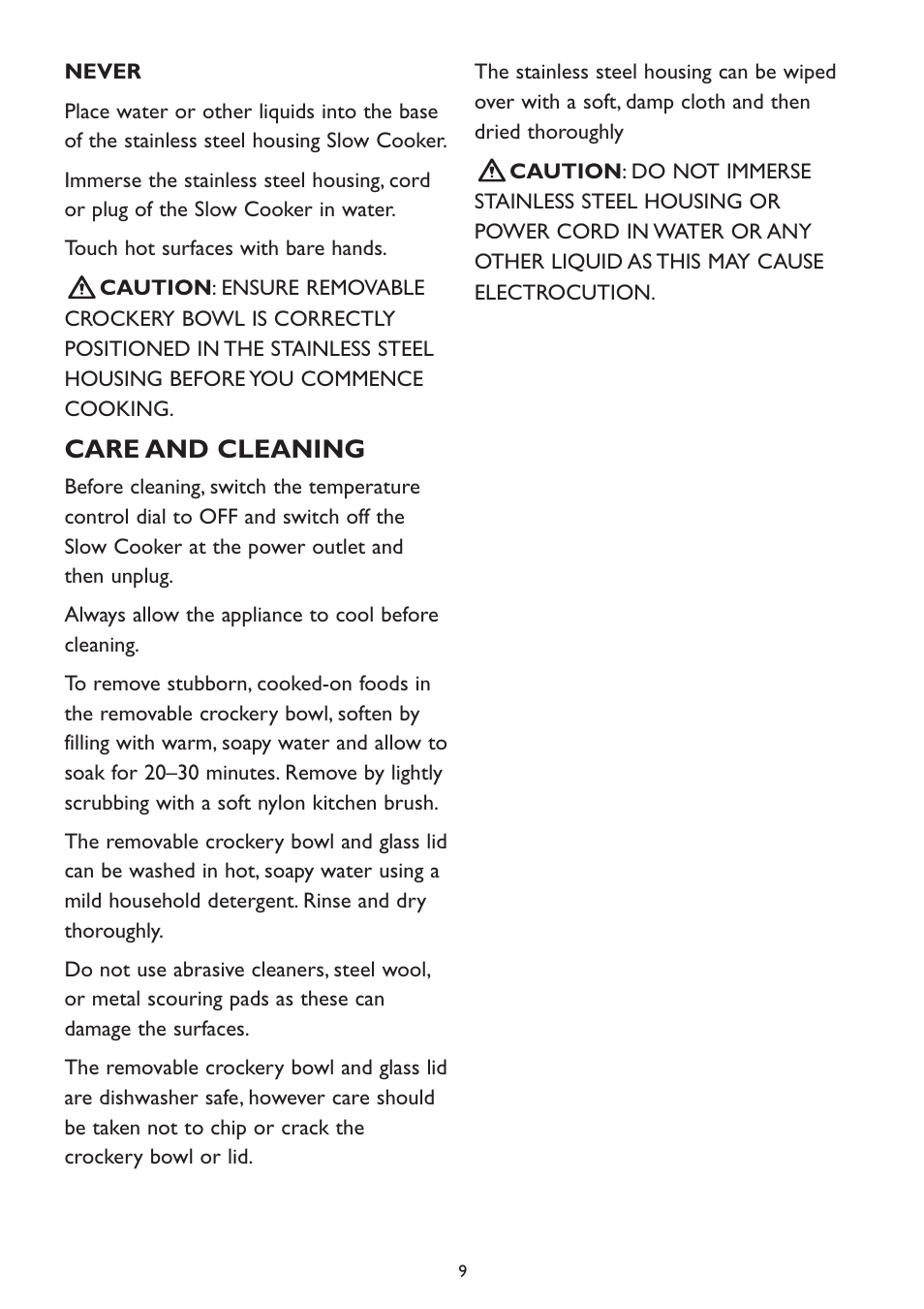 Care and cleaning | Kambrook KSC 100 User Manual | Page 9 / 20