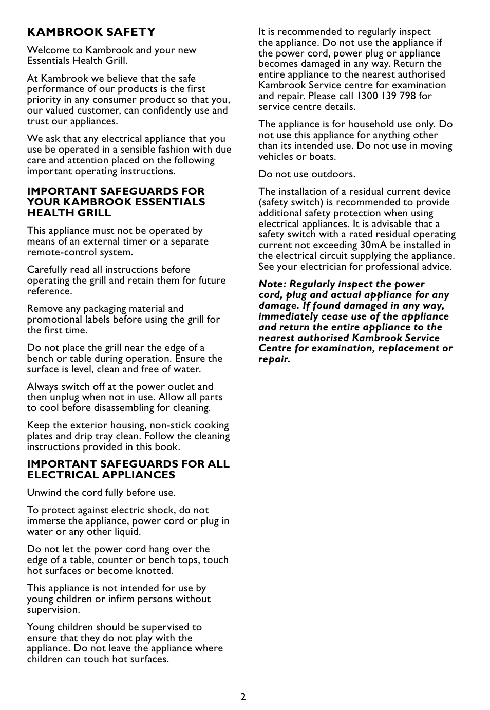 Kambrook KCG50 User Manual | Page 2 / 8