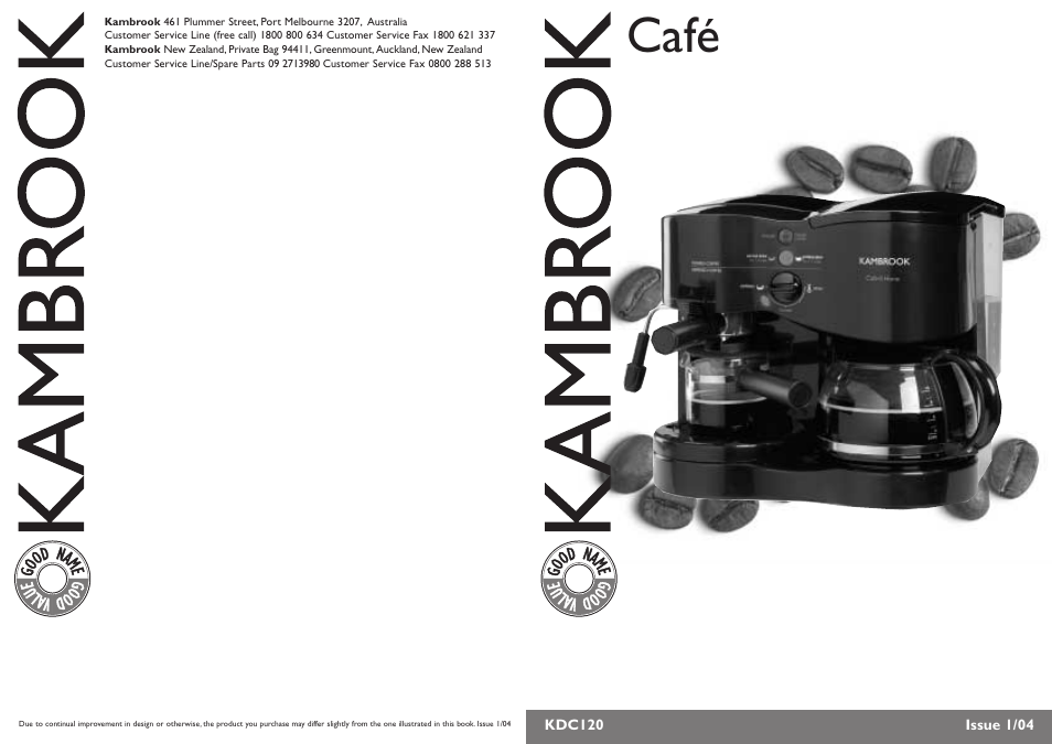 Kambrook Caf 3 in 1 Coffee Maker KDC120 User Manual | 10 pages