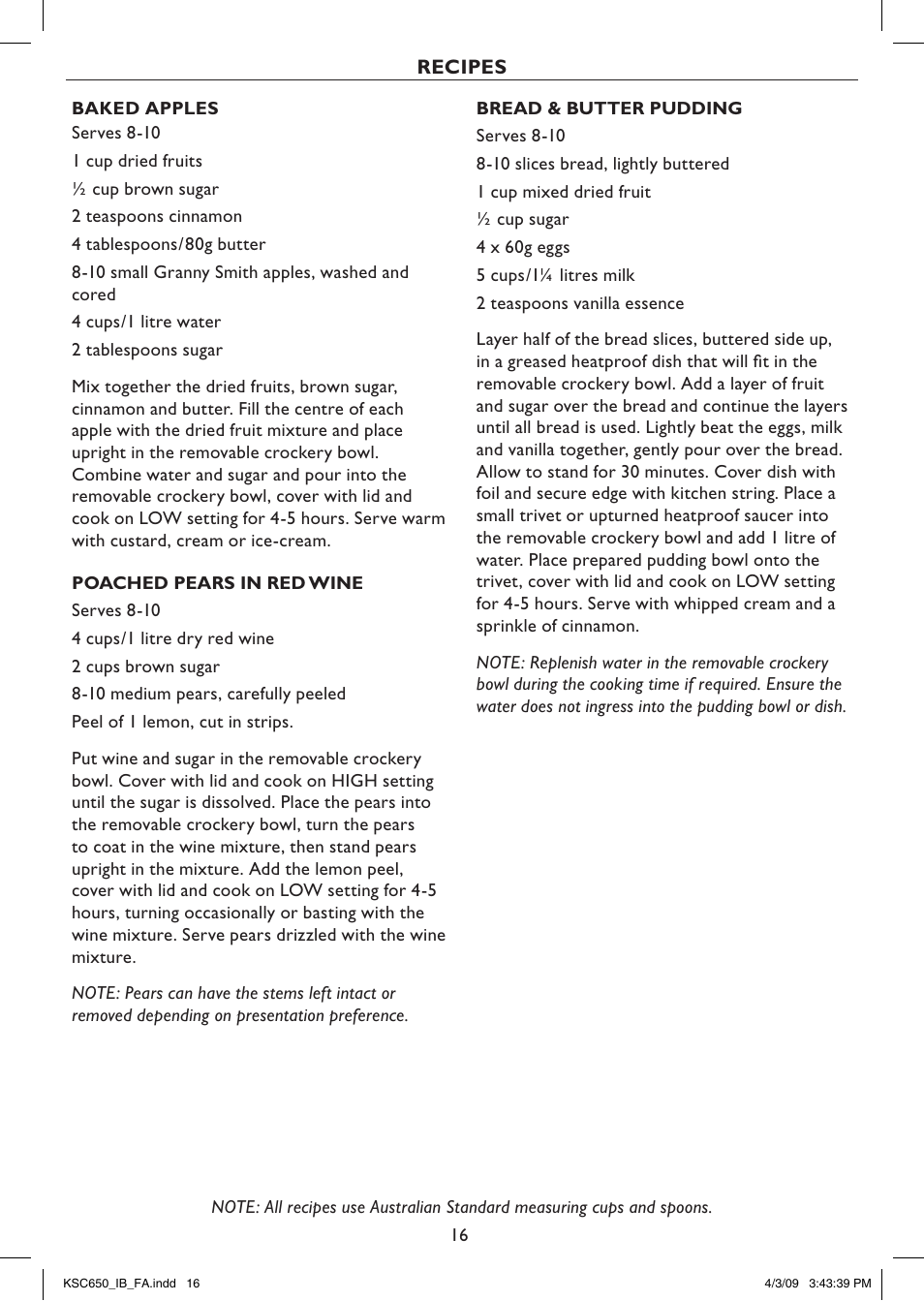 Recipes | Kambrook KSC650 User Manual | Page 16 / 20