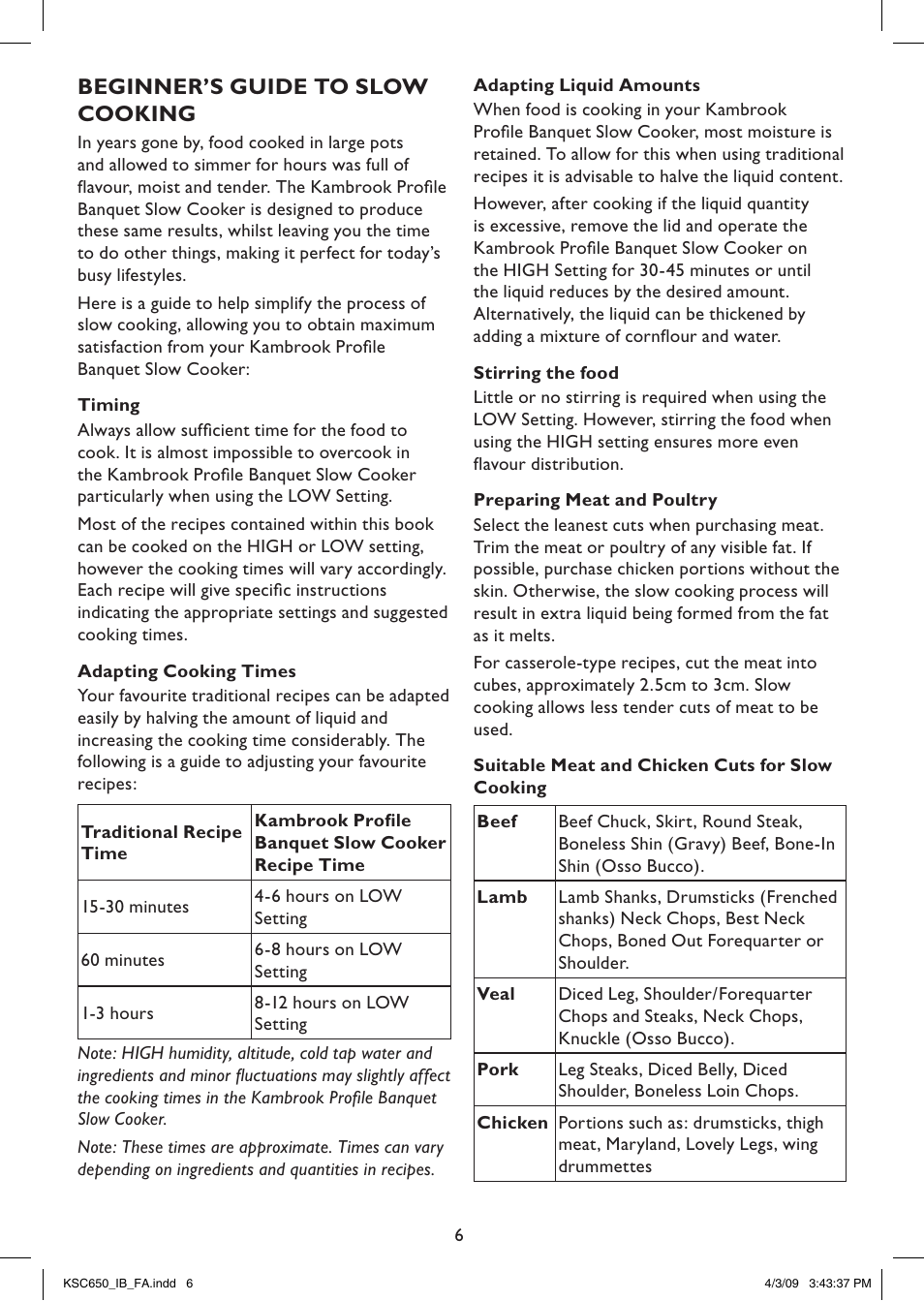 Beginner’s guide to slow cooking | Kambrook KSC650 User Manual | Page 6 / 20