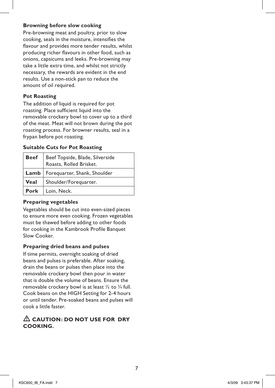 Kambrook KSC650 User Manual | Page 7 / 20