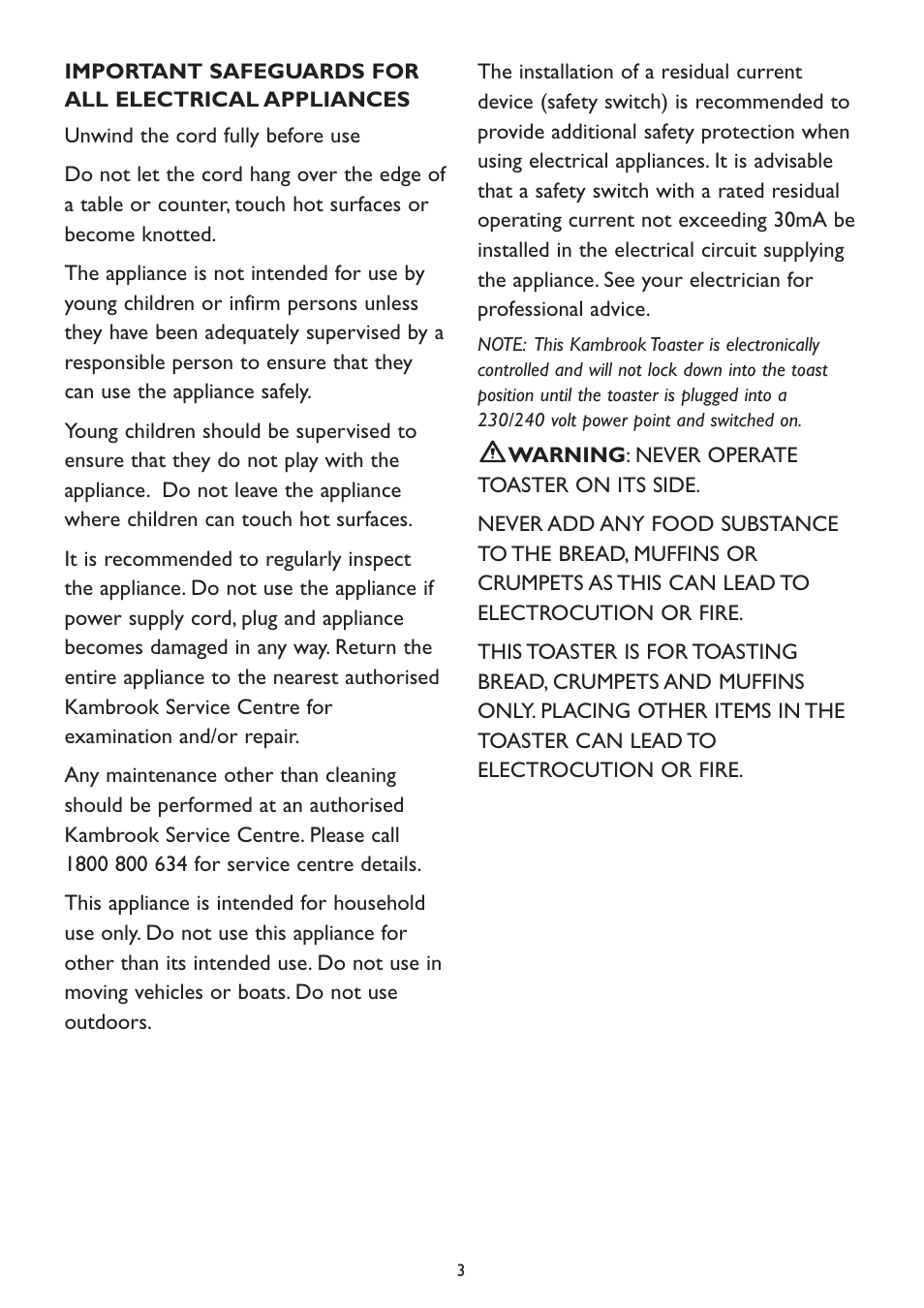 Kambrook KT100 User Manual | Page 3 / 8