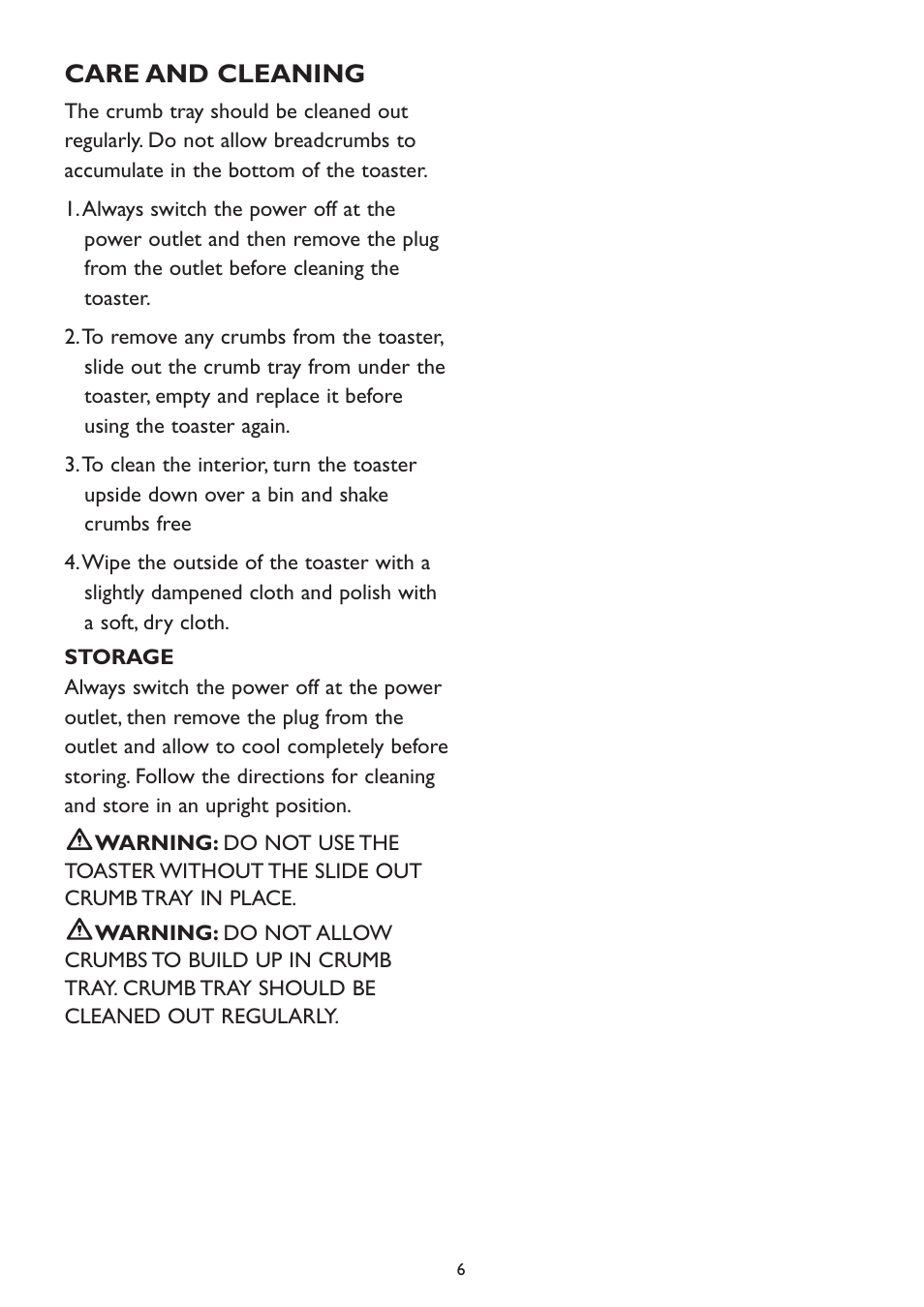 Care and cleaning | Kambrook KT100 User Manual | Page 6 / 8