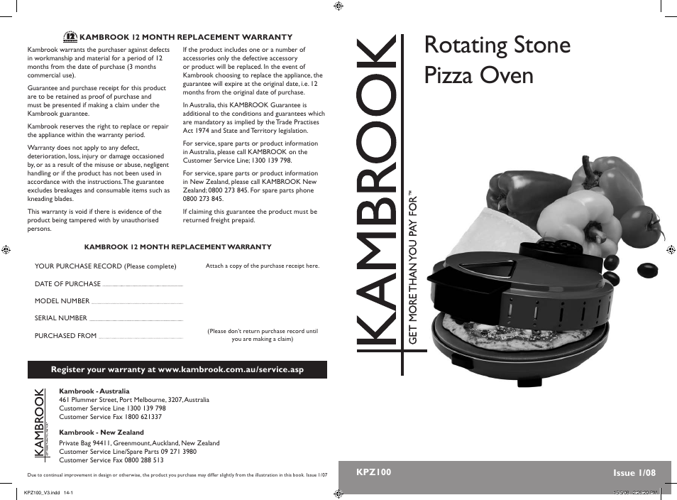 Kambrook KPZ100 User Manual | 7 pages