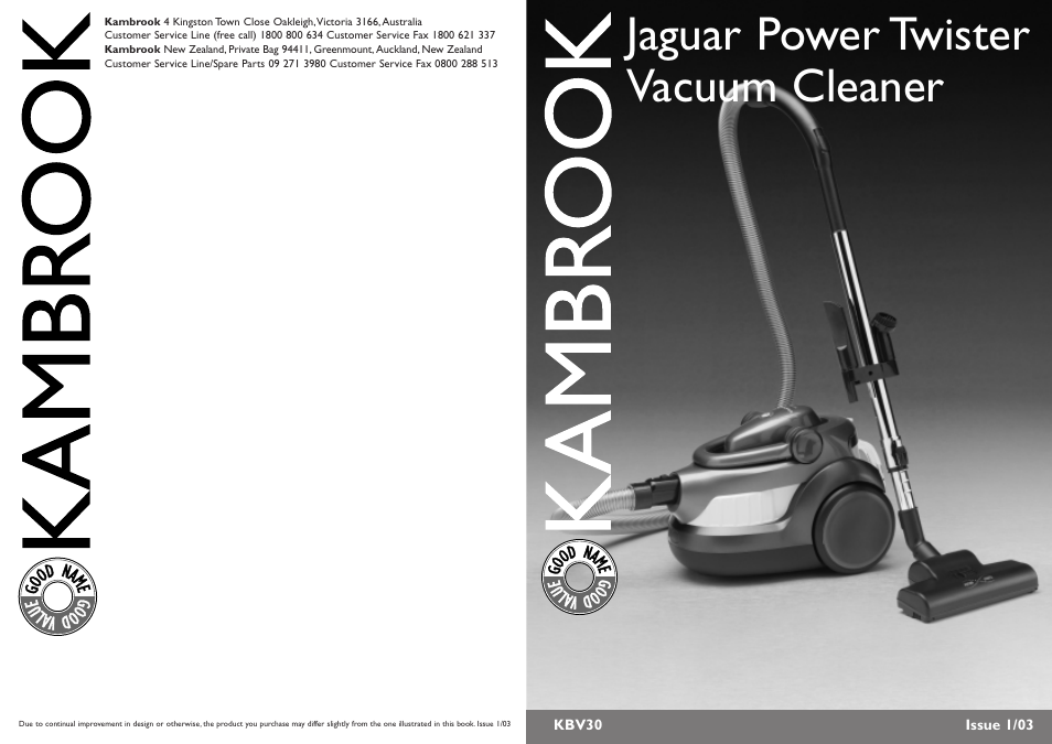 Kambrook Jaguar Power Twister KBV30 User Manual | 6 pages