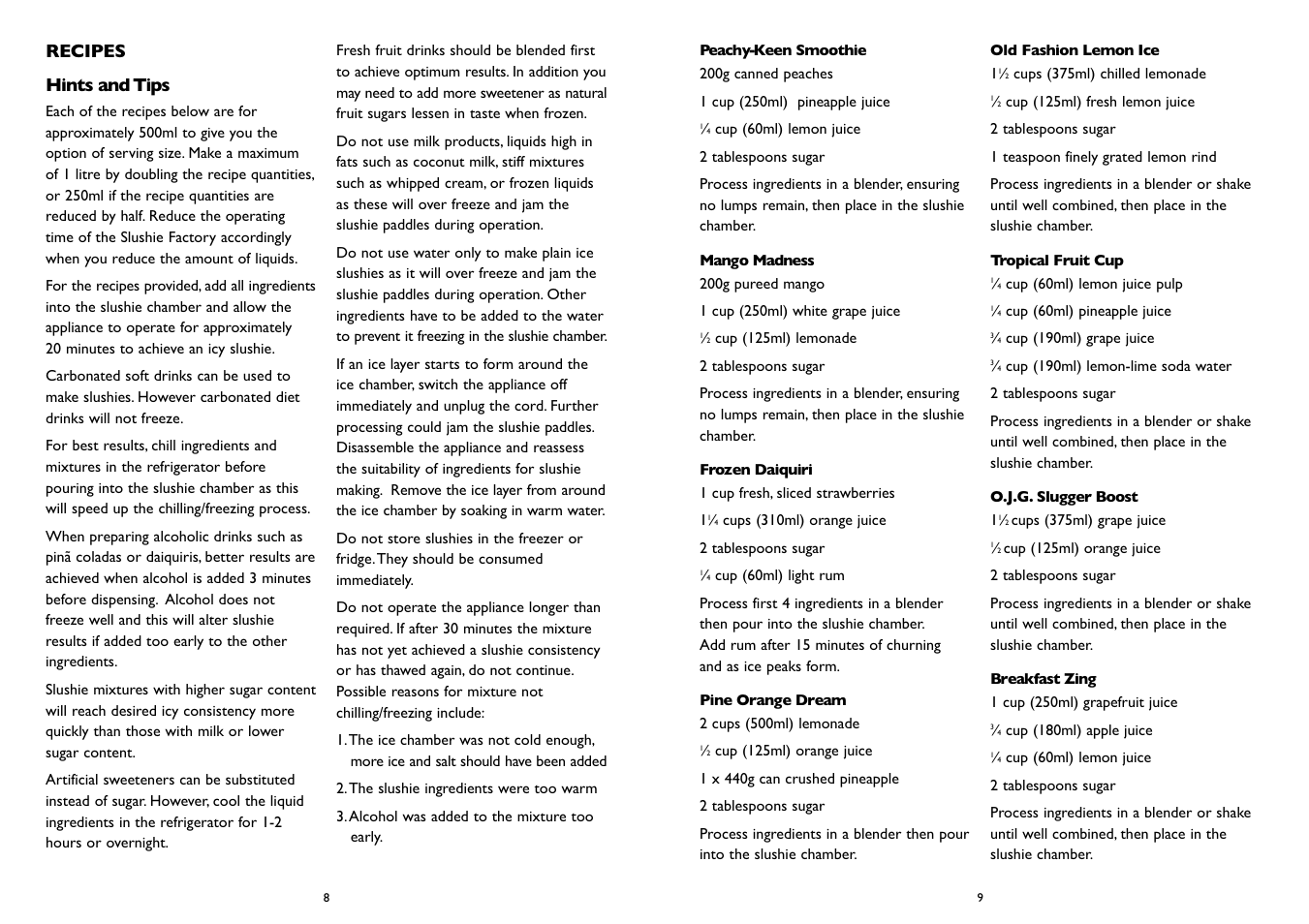 Recipes hints and tips | Kambrook KIM300 User Manual | Page 5 / 6