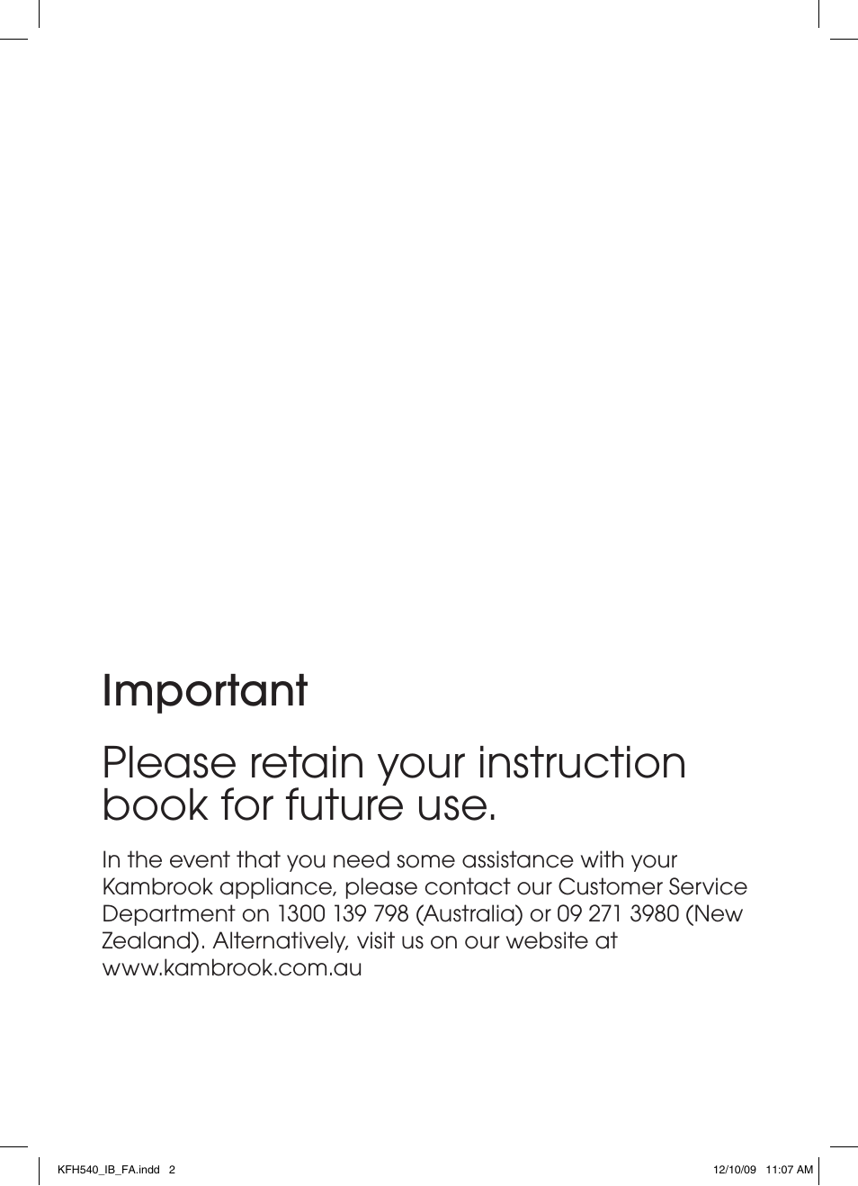 Kambrook KFH540 User Manual | Page 2 / 12