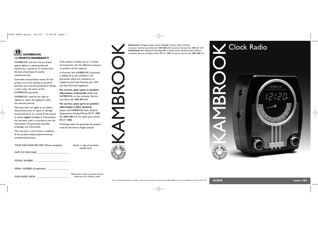 Kambrook KCR90 User Manual | 2 pages